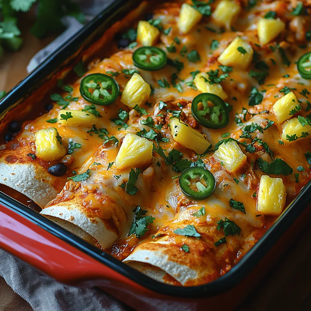 Enchiladas are a cherished staple of Mexican cuisine, celebrated for their versatility and rich flavor. This beloved dish features corn tortillas rolled around a filling, then smothered in a savory chili sauce, making it a go-to choice for family dinners, gatherings, and celebrations. While traditional enchiladas are delicious in their own right, they often follow a similar flavor profile. However, our Spicy Pineapple Chicken Enchiladas introduce a unique twist that elevates this classic to new heights. By incorporating sweet, juicy pineapple into the filling, we create a delightful contrast of flavors that is both sweet and spicy, offering a dynamic taste experience.