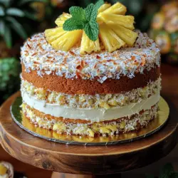 Imagine a slice of cake that transports you straight to a sun-soaked beach, where the gentle ocean waves serenade you while the warm breeze carries the sweet scent of tropical fruits. The Tropical Paradise Pineapple Coconut Cream Cake is that slice of paradise. This delightful cake combines the irresistible flavors of fresh pineapple and creamy coconut, creating a dessert that is not just a treat for the palate but also a feast for the eyes.