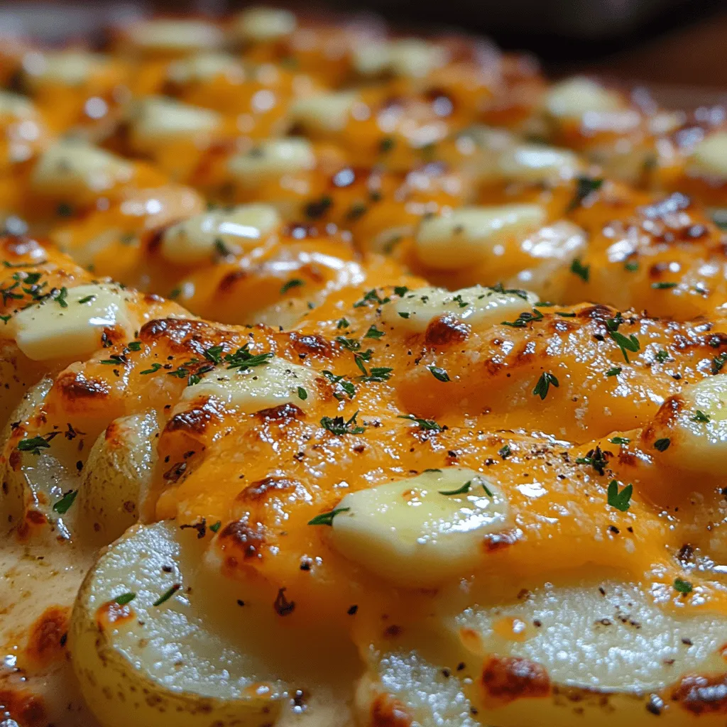 When it comes to comfort food, few dishes evoke the warmth and satisfaction that potato-based recipes do. Potatoes have a unique ability to absorb flavors while providing a hearty base, making them a staple in many cuisines around the world. Among the vast array of potato dishes, <strong>Cheesy Potato Paradise</strong> stands out as a creamy, cheesy casserole that promises to delight your taste buds and fill your heart with warmth. This dish is not only a feast for the palate but also a visual delight, with its golden, bubbly cheese topping and buttery potato layers.” /></p>
</p>
<h3>Tips for Achieving Optimal Layering of Potatoes and Cheese</h3>
</p>
<p>Creating the perfect Cheesy Potato Paradise is all about achieving that ideal blend of creamy cheese and tender potatoes. Layering is crucial; therefore, to ensure even cooking and balanced flavors, follow these tips:</p>
</p>
<p>1. <strong>Choose the Right Potatoes</strong>: Opt for starchy potatoes like Russets or Yukon Golds, as they become fluffy and absorb the cheese sauce well. Avoid waxy potatoes which may not yield the desired texture.</p>
</p>
<p>2. <strong>Uniform Slicing</strong>: Slice the potatoes uniformly, about 1/8 inch thick. This uniformity ensures that all slices cook at the same rate, preventing some from being undercooked while others are overdone. A mandoline slicer can be a great tool for achieving consistent thickness.</p>
</p>
<p>3. <strong>Layering Technique</strong>: Start with a layer of potatoes at the bottom of your baking dish. Follow this with a generous sprinkle of cheese, and then add another layer of potatoes. Repeat this process, ensuring that the final layer is a generous topping of cheese.</p>
</p>
<p>4. <strong>Overlapping Potato Slices</strong>: For optimal cooking, slightly overlap the potato slices. This not only helps in even cooking but also creates a beautiful aesthetic when the dish is served.</p>
</p>
<p>By focusing on layering, you not only enhance the flavor profile of the dish but also ensure that each bite is a perfect combination of cheese and potato.</p>
</p>
<h3>Baking Process</h3>
</p>
<p>Once your Cheesy Potato Paradise is layered to perfection, it’s time to bake. The baking process is essential for developing that rich, creamy texture that makes this dish a crowd-pleaser.</p>
</p>
<p>1. <strong>Preheat the Oven</strong>: Always preheat your oven to 375°F (190°C) before placing your dish inside. This ensures that the potatoes begin cooking immediately and helps in achieving a golden, bubbly top.</p>
</p>
<p>2. <strong>Covering with Foil</strong>: Cover your baking dish with aluminum foil for the first half of the baking time. This helps to retain moisture, allowing the potatoes to steam and cook through without drying out. After about 30 minutes, remove the foil to let the cheese brown beautifully.</p>
</p>
<p>3. <strong>Baking Time</strong>: The total baking time should be around 60 to 75 minutes. After 30 minutes covered, remove the foil and continue to bake for an additional 30 to 45 minutes. The exact time may vary depending on your oven and the thickness of your potato slices.</p>
</p>
<p>4. <strong>Testing for Doneness</strong>: To determine if the dish is perfectly cooked, insert a fork or knife into the center. It should slide in easily and without resistance. Additionally, look for a beautiful golden-brown crust on top, which indicates that the cheese is bubbly and delicious.</p>
</p>
<h3>Serving Suggestions</h3>
</p>
<p>Presentation can elevate your Cheesy Potato Paradise from a simple dish to a dinner centerpiece. Here are some ideas to make your dish not only appetizing but also visually appealing:</p>
</p>
<p>1. <strong>Garnishing with Fresh Parsley</strong>: After removing the dish from the oven, let it cool for a few minutes. Then, sprinkle fresh chopped parsley over the top. This not only adds a pop of color but also enhances the flavor with a fresh, herbal note.</p>
</p>
<p>2. <strong>Pairing Suggestions</strong>: Cheesy Potato Paradise pairs wonderfully with various main courses. Consider serving it alongside grilled chicken, roasted vegetables, or a fresh green salad. The creaminess of the potatoes complements the flavors of roasted meats, making it an excellent side dish for family gatherings or holiday meals.</p>
</p>
<h3>Storing and Reheating Leftovers</h3>
</p>
<p>If you find yourself with leftovers (though it’s often hard to resist finishing the whole dish), following proper storage and reheating methods will help maintain the creamy texture and flavor.</p>
</p>
<p>1. <strong>Storing in the Refrigerator</strong>: Allow the dish to cool completely before transferring it to an airtight container. Cheesy Potato Paradise can be stored in the refrigerator for up to 3 days. Ensure it’s well-sealed to prevent the potatoes from absorbing any unwanted odors.</p>
</p>
<p>2. <strong>Reheating Tips</strong>: To reheat, preheat your oven to 350°F (175°C). Place the dish in the oven, covered with foil, to prevent drying. Heat for about 20-25 minutes or until warmed through. For a crispy top, uncover for the last 5-10 minutes. Alternatively, you can reheat individual portions in the microwave, but be aware that this may result in a softer texture.</p>
</p>
<h3>Nutritional Insights</h3>
</p>
<p>Understanding the nutritional profile of your Cheesy Potato Paradise can help you make informed choices, especially if you’re mindful of your dietary habits.</p>
</p>
<p>1. <strong>Overview of the Dish’s Nutritional Profile</strong>: Each serving of Cheesy Potato Paradise contains approximately 350 calories, 15 grams of fat, 45 grams of carbohydrates, and 10 grams of protein. These values can vary based on the specific ingredients used, such as the type of cheese or milk.</p>
</p>
<p>2. <strong>Potential Modifications for Health-Conscious Eaters</strong>: If you’re looking to lighten your dish, consider using low-fat cheese or milk alternatives. You can also reduce the amount of cheese and increase the quantity of potatoes or add vegetables like spinach, broccoli, or zucchini. These additions not only boost the nutritional content but also enhance the flavor profile of the dish.</p>
</p>
<h3>Conclusion</h3>
</p>
<p>Cheesy Potato Paradise is more than just a side dish; it’s a comforting and delightful culinary experience that brings warmth and satisfaction to any meal. With its creamy layers of cheese and tender potatoes, it’s the perfect accompaniment to a variety of main courses or can stand alone as a hearty vegetarian option.</p>
</p>
<p>By following the tips and techniques outlined in this recipe, you can create a dish that not only pleases the palate but also impresses your guests. Whether it’s a family dinner, a holiday gathering, or a cozy night in, Cheesy Potato Paradise is sure to become a favorite in your household.</p>
</p>
<p>We encourage you to give this recipe a try and enjoy the delightful flavors it brings. Its versatility makes it suitable for various occasions, and with some thoughtful modifications, it can easily cater to different dietary preferences. So gather your ingredients, layer those potatoes, and prepare for a truly indulgent treat that will leave everyone coming back for seconds!</p>
</div>