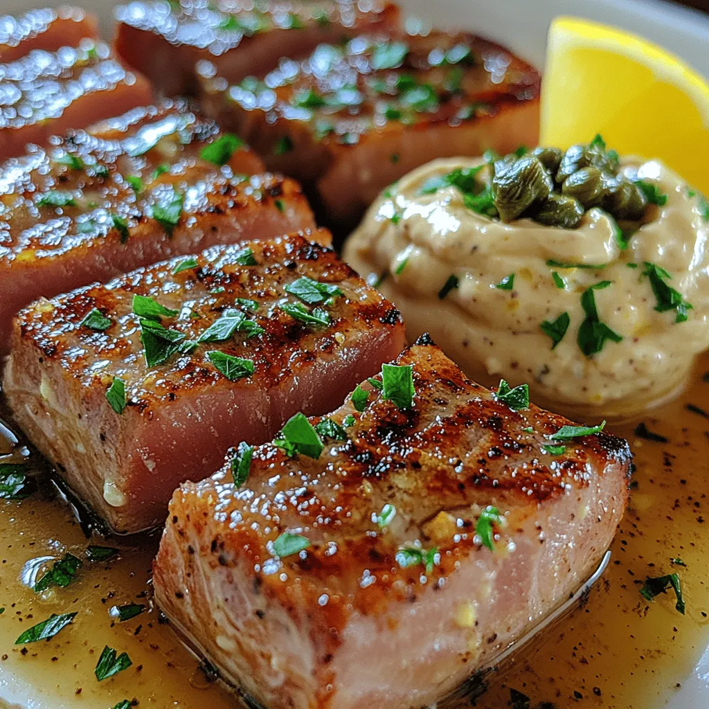 To achieve a restaurant-quality garlic aioli tuna steak, proper preparation of the tuna is essential. The first step is drying and seasoning the tuna steaks, which greatly influences the final flavor and texture of the dish. Start by patting the tuna steaks dry with paper towels. This step is crucial because excess moisture can hinder the searing process and prevent the development of that coveted crust. Once dried, sprinkle a generous pinch of salt and freshly ground black pepper over both sides. This seasoning not only enhances the natural flavor of the tuna but also helps to create a beautiful crust when cooked.