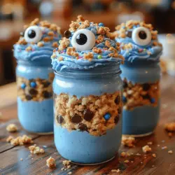 Imagine opening a jar to reveal layers of vibrant blue cake, rich chocolate chips, and fluffy frosting that mimic the beloved Cookie Monster from Sesame Street. The Whimsical Cookie Monster Cake Jars are not just a treat for your taste buds; they are a feast for the eyes and a delightful nod to a cherished childhood character. This fun dessert, perfect for birthdays, themed parties, or simply a whimsical indulgence, combines nostalgic flavors with playful presentation.