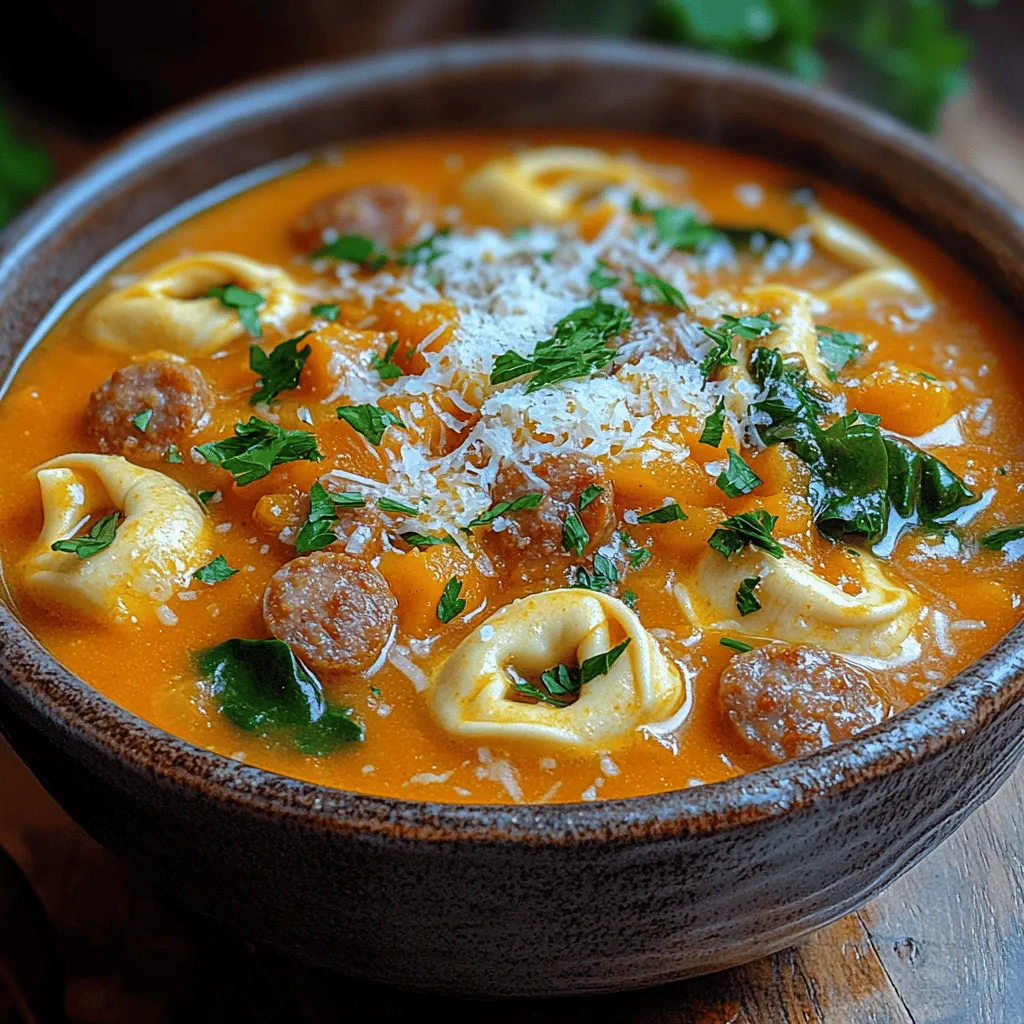 As the leaves turn golden and the air becomes crisp, the culinary landscape shifts towards comforting, hearty dishes that embrace the warmth of home. Nothing quite embodies the essence of comfort food like a steaming bowl of soup, especially when it’s packed with flavors and nutrients. Among the myriad of soup recipes, <strong>Cozy Butternut Squash Sausage Tortellini Soup</strong> stands out as a quintessential autumn dish, perfect for gathering with family and friends. This delightful soup combines the natural sweetness of butternut squash with the savory depth of Italian sausage, creating an inviting dish that nourishes both body and soul.” /></p>
</p>
<h3>Adding Liquids and Spices</h3>
</p>
<p>Once you have sautéed your aromatics and butternut squash, it’s time to bring your soup to life by adding the liquids and spices. Begin by pouring in approximately 4 cups of vegetable or chicken broth. The type of broth you choose will significantly influence the flavor of your soup, so opt for a high-quality broth that complements the sweetness of the squash. If you prefer a thicker soup, you can reduce the amount of broth slightly or add a splash of cream for richness.</p>
</p>
<p>Next, season your soup with kosher salt, freshly cracked black pepper, and a pinch of nutmeg. Nutmeg pairs beautifully with butternut squash, enhancing its natural sweetness. Start with a small amount, tasting as you go, and adjust to your preference. To elevate the flavor profile further, consider adding a teaspoon of dried thyme or sage, which brings an earthy depth that harmonizes with the sausage and vegetables.</p>
</p>
<p>As you stir in the spices, allow them to bloom in the hot liquid, releasing their aromatic oils and infusing the broth with flavor. The key to a delicious soup lies in the balance of seasonings; make sure to taste frequently and adjust accordingly. This step is critical, as it sets the foundation for the cozy, warm flavors that will develop as the soup simmers.</p>
</p>
<h3>Simmering for Tenderness</h3>
</p>
<p>With the liquids and spices in the pot, bring your soup to a gentle boil. Once boiling, reduce the heat to low and cover the pot, allowing it to simmer. This process is essential for melding the flavors and softening the butternut squash until it reaches a tender, melt-in-your-mouth consistency. Typically, you’ll want to let the soup simmer for about 15 to 20 minutes.</p>
</p>
<p>During this time, the squash will release its natural sweetness into the broth, enriching the overall taste. Stir occasionally to prevent anything from sticking to the bottom of the pot and to encourage an even cooking process. If you find that the soup is getting too thick, feel free to add a bit more broth or water to reach your desired consistency.</p>
</p>
<p>Simmering not only allows the flavors to develop but also gives your kitchen that irresistible aroma that makes everyone feel at home. Once the squash is tender, you can move on to the next steps of adding the tortellini and final ingredients.</p>
</p>
<h3>Adding Tortellini and Final Ingredients</h3>
</p>
<p>After the butternut squash has softened, it’s time to introduce the tortellini to the soup. This step is where it all comes together, transforming your broth into a hearty meal. Add in about 8 to 10 ounces of fresh or frozen tortellini, stirring gently to ensure they are submerged in the liquid. If using frozen tortellini, there’s no need to thaw them first; they will cook perfectly in the simmering soup.</p>
</p>
<p>Cook the tortellini according to the package instructions, usually about 4 to 5 minutes for fresh and 7 to 10 minutes for frozen. As the tortellini cooks, they will soak up the delicious broth while remaining tender and flavorful.</p>
</p>
<p>Once the tortellini is nearly done, add in about 2 cups of fresh spinach. The spinach will wilt quickly, adding a vibrant green color and a nutrient boost without overwhelming the dish. Stir the soup gently to incorporate the spinach, allowing it to soften for an additional minute.</p>
</p>
<p>Take a moment to taste the soup once more, making any final adjustments to the seasoning before serving. If you crave a touch of creaminess, consider stirring in a splash of heavy cream or a dollop of crème fraîche for an extra layer of flavor.</p>
</p>
<h3>Serving Suggestions</h3>
</p>
<p>Now that your Cozy Butternut Squash Sausage Tortellini Soup is finished, it’s time to present it beautifully. Ladle the soup into warm bowls, ensuring each serving is filled with tender tortellini, soft squash, and vibrant spinach. For an appealing touch, garnish each bowl with freshly grated Parmesan cheese. The rich, nutty flavor of the cheese complements the sweetness of the squash and the savory notes of the sausage splendidly.</p>
</p>
<p>To add a pop of color and freshness, sprinkle with chopped fresh parsley or a drizzle of high-quality olive oil. If desired, serve with a side of crusty bread or a light salad to complete the meal. This soup not only is a feast for the palate but is also visually enticing, making it perfect for a family dinner or a gathering with friends.</p>
</p>
<h3>Nutritional Benefits of the Soup</h3>
</p>
<p>This Cozy Butternut Squash Sausage Tortellini Soup is not only comforting but also packed with nutritional benefits. Each ingredient plays a role in creating a balanced meal that is both flavorful and healthful.</p>
</p>
<p><strong>Balanced Meal</strong>: This soup contains proteins from the sausage and tortellini, healthy carbohydrates from the butternut squash, and a variety of vitamins and minerals from the spinach. Together, they create a well-rounded dish that can serve as a complete meal. The combination of flavors and textures ensures that you won’t miss out on any essential nutrients.</p>
</p>
<p><strong>Seasonal Ingredients</strong>: Butternut squash is a quintessential fall vegetable, rich in vitamins A and C, fiber, and antioxidants. Utilizing seasonal produce not only enhances the flavor of your dish but also supports local farmers and reduces your environmental footprint. Incorporating seasonal ingredients ensures maximum freshness and nutritional content.</p>
</p>
<p><strong>Caloric Considerations</strong>: A serving of this soup typically ranges between 300 to 400 calories, depending on the specific ingredients and portion sizes. If you aim to lighten the dish, consider using turkey sausage or a meat alternative, as well as reducing the amount of tortellini. Alternatively, if you’re in the mood for something more indulgent, you can add an extra splash of cream or more cheese. The versatility of this recipe allows you to cater it to your personal dietary goals.</p>
</p>
<h3>Variations and Customizations</h3>
</p>
<p>One of the best aspects of this soup is its adaptability, allowing you to customize it according to dietary needs and personal preferences.</p>
</p>
<p><strong>Vegan or Vegetarian Options</strong>: To make this soup vegan or vegetarian, simply replace the sausage with plant-based sausage or sautéed mushrooms for a hearty texture. Use vegetable broth instead of chicken broth and consider adding extra spices like smoked paprika or liquid smoke to enhance the flavor depth. Nutritional yeast can also be sprinkled in for a cheesy flavor without the dairy.</p>
</p>
<p><strong>Gluten-Free Adjustments</strong>: For those following a gluten-free diet, look for gluten-free tortellini made from rice or chickpea flour. Alternatively, you can omit the pasta altogether and increase the amount of butternut squash or add other gluten-free grains like quinoa or brown rice to make the soup heartier.</p>
</p>
<p><strong>Additional Vegetables</strong>: Feel free to incorporate other vegetables for added nutrition and flavor. Carrots, celery, or kale can be excellent additions. Simply chop them into bite-sized pieces and add them to the pot along with the butternut squash, allowing them to soften and blend with the other ingredients.</p>
</p>
<h3>Conclusion</h3>
</p>
<p>Cozy Butternut Squash Sausage Tortellini Soup embodies the warmth and heartiness that makes it perfect for sharing with loved ones. Each spoonful offers a delightful combination of flavors and textures that comfort the soul, making it an ideal dish for chilly evenings or family gatherings.</p>
</p>
<p>Encouraging readers to try making this nourishing soup in their own homes allows them to experience the joy and satisfaction it brings. Home-cooked meals foster connections, create memorable dining experiences, and promote well-being through wholesome ingredients. So gather your loved ones, don your apron, and enjoy the delightful process of cooking this comforting soup that is sure to become a staple in your kitchen.</p>
</div>
