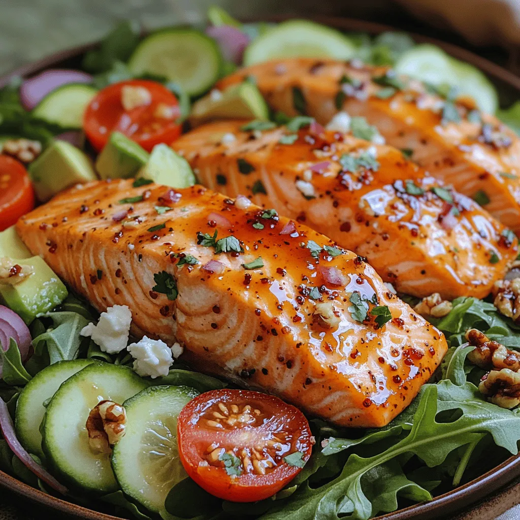 Apart from its irresistible flavor, the Spicy Honey Glazed Salmon Salad is a powerhouse of nutrients. Salmon is not only delicious but also packed with omega-3 fatty acids, which are known for their heart-healthy properties, as well as high-quality protein that can help support muscle health and weight management. Additionally, salmon is rich in essential vitamins and minerals, including vitamin D, B vitamins, and selenium, making it a smart choice for overall wellness.
