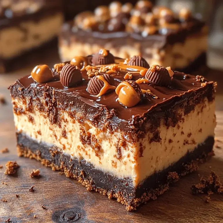 The magic of Peanut Butter Bliss Cheesecake Bars lies in the harmonious blend of flavors that come together in each delectable bite. The rich, velvety cream cheese pairs beautifully with the nutty, savory notes of peanut butter, creating a filling that is both satisfying and addictive. This combination excites the palate, as the sweetness of the cheesecake filling contrasts beautifully with the deeper, earthier flavors of peanut butter.