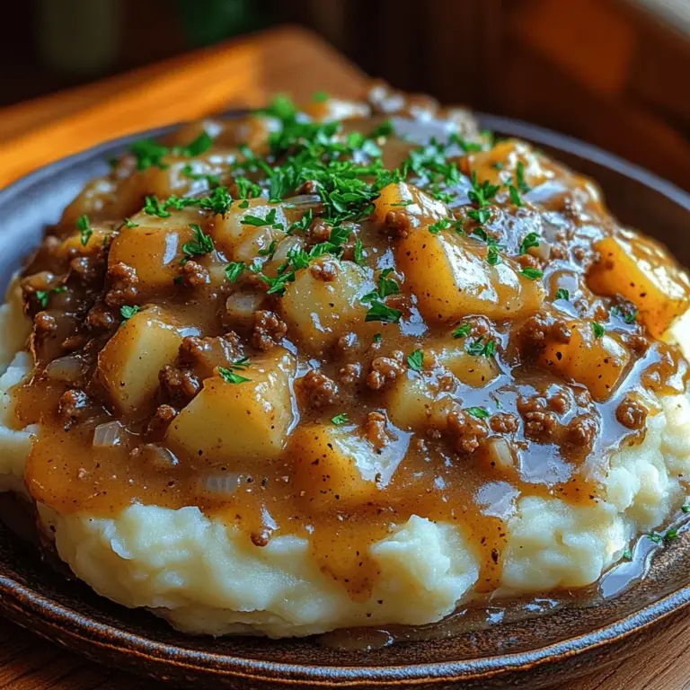 When it comes to comfort food, few dishes can rival the satisfying combination of savory ground beef and creamy mashed potatoes. This delightful recipe, Savory Ground Beef & Gravy Delight over Creamy Mashed Potatoes, brings together the rich flavors of seasoned beef smothered in a luscious gravy, served atop a bed of velvety mashed potatoes. It's a dish that not only warms the soul but also fills the stomach—ideal for those chilly evenings when you crave something hearty and fulfilling.
