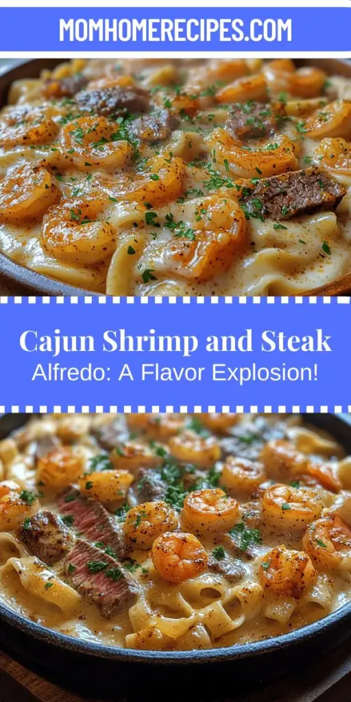 Indulge in the rich flavors of Cajun Shrimp and Steak Alfredo Pasta, a perfect blend of zesty Cajun spices and creamy Alfredo sauce. This dish features succulent shrimp and tender steak over fettuccine, creating a culinary experience that's sure to impress. With its delightful mix of textures and bold flavors, it's ideal for dinner parties or cozy weeknights. Elevate your meals with this gourmet recipe that combines comfort and elegance effortlessly. Enjoy the warmth and satisfaction it brings to your dining table!