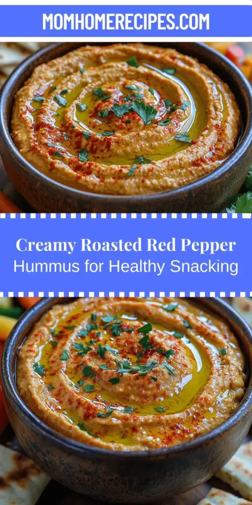 Looking for a healthier snack option that’s both delicious and satisfying? Try making Creamy Roasted Red Pepper Hummus Delight! This flavorful dip is quick to prepare and packed with nutrients from chickpeas, tahini, and roasted red peppers. Rich in protein, fiber, and heart-healthy fats, it’s perfect as a spread, dip, or even a salad dressing. Explore variations and serving ideas to make it a versatile part of your meal prep. Indulge in this wholesome treat!