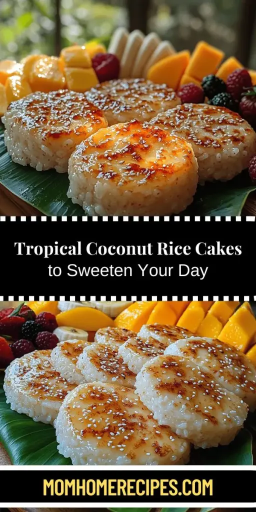 Dive into the tropical flavors of Coconut Rice Cakes with this simple recipe that captures the essence of paradise. These soft and chewy treats are made with jasmine rice, creamy coconut milk, and sweet palm sugar, offering an irresistible dessert for any occasion. Perfect for sunny days or festive gatherings, these rice cakes are deeply rooted in culinary traditions from Southeast Asia. Enjoy the delightful taste, texture, and the chance to create lasting memories with loved ones as you savor this tropical delight. Perfectly served with fresh fruits and garnished with sesame seeds, they bring a burst of sunshine to your table.