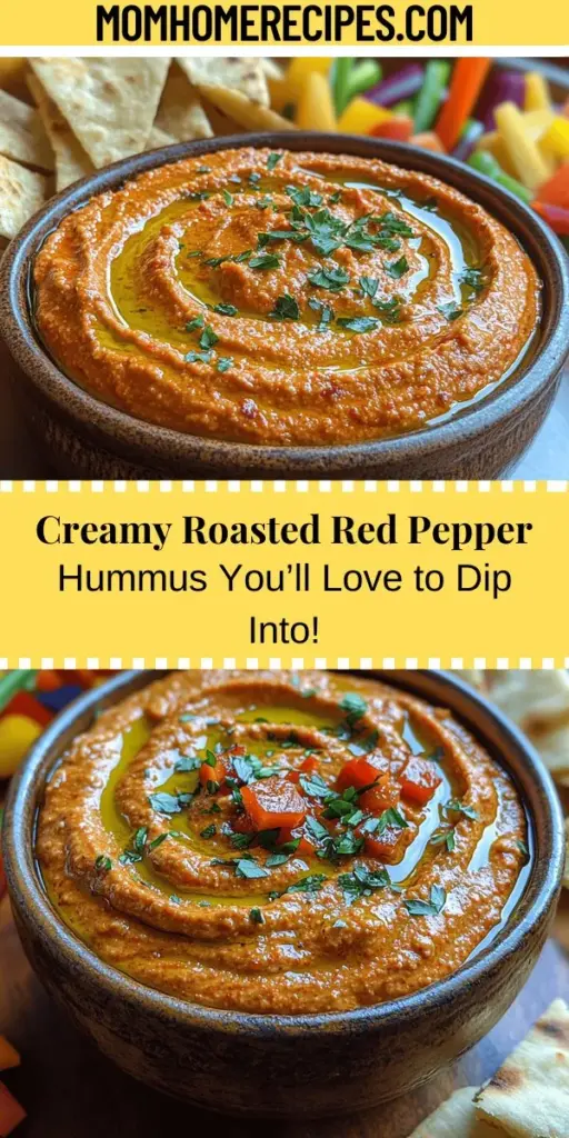 Indulge in the rich and vibrant flavor of creamy roasted red pepper hummus—a delightful twist on the classic dip. This homemade version is not only easy to make but also packed with nutritious ingredients like chickpeas, tahini, and fresh roasted red peppers. Perfect for snacking, entertaining, or elevating meals, it offers a creamy texture and a burst of flavor. Discover how to roast your own peppers for that extra depth and enjoy the health benefits of this versatile dish. Dive into deliciousness and creativity in your kitchen!