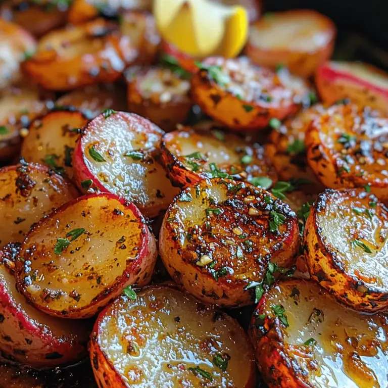 Garlic Herb Roasted Radishes is a delightful and healthy side dish that brings out the best in these often-overlooked root vegetables. While many people might think of radishes as mere salad garnishes, roasting transforms their flavor profile, making them tender, sweet, and incredibly savory. The dish is not only easy to prepare but is also versatile enough to be served on various occasions, from weeknight dinners to festive gatherings. Whether you're a seasoned cook or just starting your culinary journey, this recipe promises to impress your taste buds and elevate your meal.