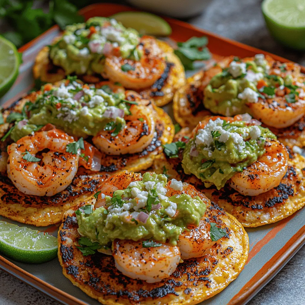 Tostadas are a quintessential element of Mexican cuisine, representing a simple yet versatile way to enjoy various toppings. The word "tostada" translates to "toasted," which aptly describes the process of frying or baking corn tortillas until they are crispy and golden. This popular dish can serve as a base for a myriad of toppings, from beans and cheese to meats and vegetables, making it an ideal canvas for creativity in the kitchen. The Shrimp & Guac Delight Tostadas take this traditional Mexican favorite and put a refreshing spin on it with the combination of fresh shrimp and zesty guacamole.