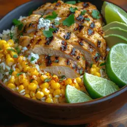 Welcome to the vibrant world of the Street Corn Chicken Rice Bowl, a delightful fusion dish that brings together the rich flavors of Mexican street corn with hearty chicken and fluffy rice. This bowl is a celebration of taste, texture, and nutrition, making it an ideal option for busy weeknight dinners or as a meal prep staple that can keep you fueled throughout the week. With its colorful ingredients and tantalizing spices, this dish is not only visually appealing but also offers a balanced meal that the whole family will love.
