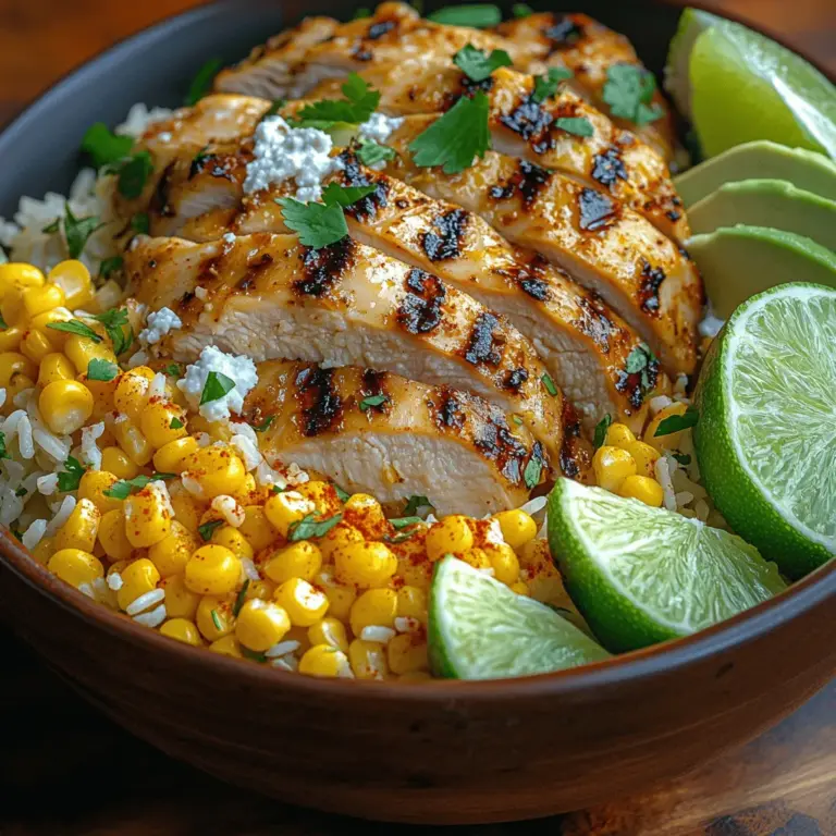 Welcome to the vibrant world of the Street Corn Chicken Rice Bowl, a delightful fusion dish that brings together the rich flavors of Mexican street corn with hearty chicken and fluffy rice. This bowl is a celebration of taste, texture, and nutrition, making it an ideal option for busy weeknight dinners or as a meal prep staple that can keep you fueled throughout the week. With its colorful ingredients and tantalizing spices, this dish is not only visually appealing but also offers a balanced meal that the whole family will love.