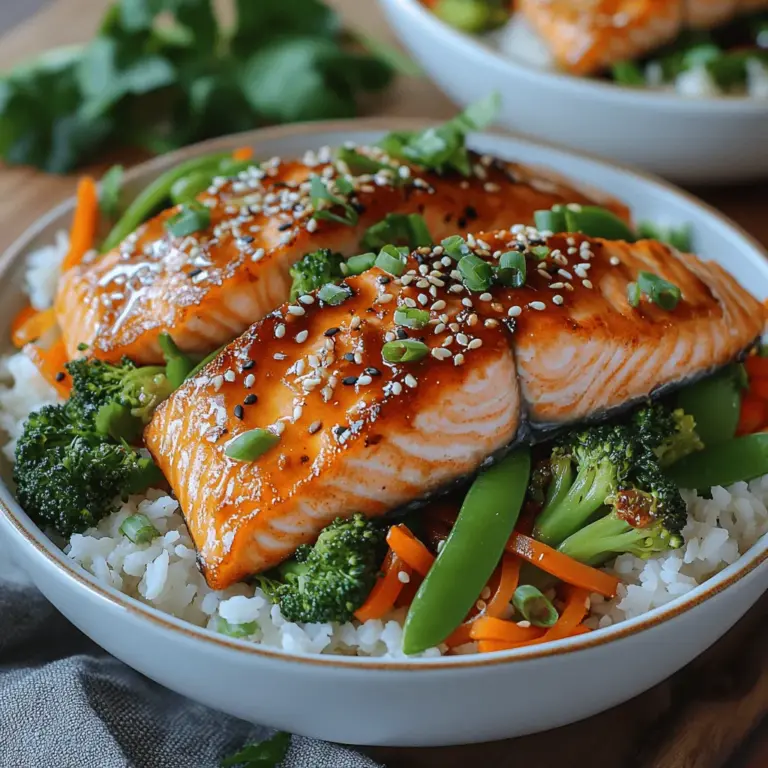 Sweet & Spicy Asian Glazed Salmon Bowls are a delightful culinary creation that masterfully combines sweet, spicy, and savory elements for an explosion of flavors in every bite. This dish encapsulates the essence of Asian cuisine, where balance and harmony are paramount. Salmon, a favored ingredient in many Asian dishes, takes center stage here, beautifully complemented by a glaze that offers a perfect contrast of flavors. Whether you’re a seasoned home cook or a kitchen novice, this recipe is not only easy to prepare but also nutritious and visually captivating, making it an ideal choice for any meal.
