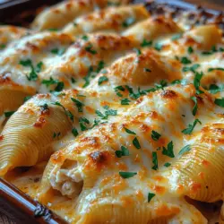 Cheesy Chicken Alfredo Stuffed Shells is a dish that beautifully marries comfort and indulgence, making it a favorite for many home cooks. Imagine large pasta shells generously filled with a creamy, cheesy mixture, all smothered in rich Alfredo sauce. This dish not only appeals to the taste buds but also to the eyes, presenting a hearty meal that’s perfect for both casual weeknight dinners and festive gatherings. The warm, gooey textures and flavors of cheesy chicken Alfredo stuffed shells create a sense of nostalgia and satisfaction, reminiscent of family dinners where everyone gathers around the table.