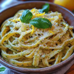 If you’re looking for a dish that strikes the perfect balance between creamy indulgence and zesty freshness, look no further than Creamy Lemon Pesto Pasta. This delightful culinary creation brings together the rich, comforting texture of a creamy sauce with the vibrant, bright notes of lemon and fresh basil. It’s a dish that not only tantalizes your taste buds but also offers a feast for the eyes, making it an ideal centerpiece for both casual weeknight dinners and special gatherings.