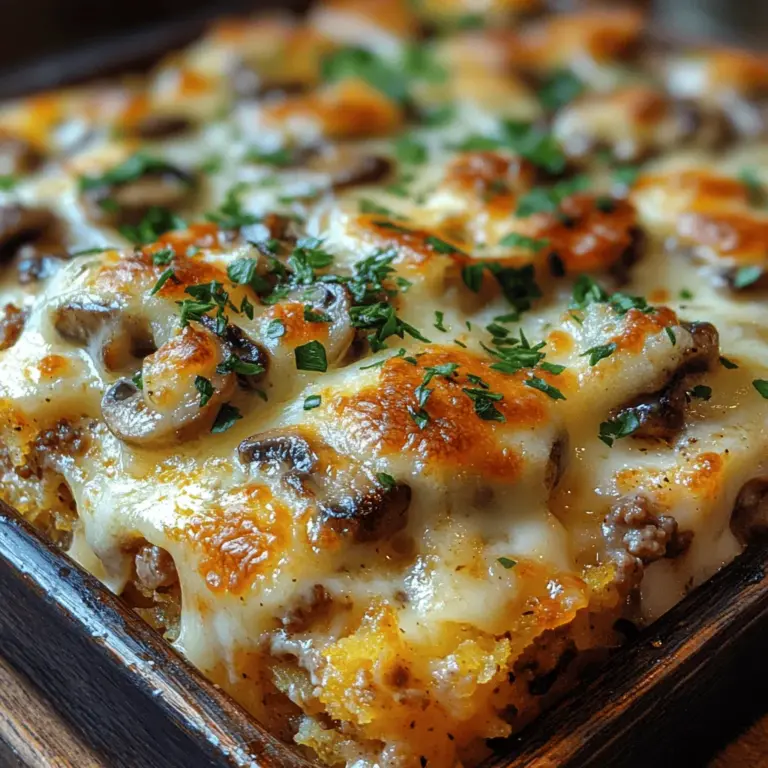 If you're on the lookout for a delicious and hearty meal that brings comfort to the dinner table, look no further than the Savory Mushroom Swiss Burger Casserole. This dish perfectly combines the rich, savory flavors of a classic burger with the satisfying texture of a casserole, making it an ideal choice for family gatherings or cozy weeknight dinners. The combination of ground beef, sautéed mushrooms, fresh spinach, and creamy Swiss cheese creates an irresistible flavor profile that will leave everyone asking for seconds.