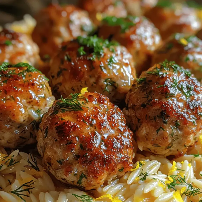 Imagine juicy, tender chicken meatballs infused with aromatic herbs and spices, served alongside a creamy, lemon-infused orzo that captures the heart of Greek cooking. The combination of textures—the slight crispness of the meatballs contrasted with the creamy, tender orzo—creates a dish that is both satisfying and refreshing. Each bite bursts with the bright taste of lemon and the earthy notes of fresh herbs, making this meal a standout choice for any occasion, whether it’s a weeknight dinner or a festive gathering.