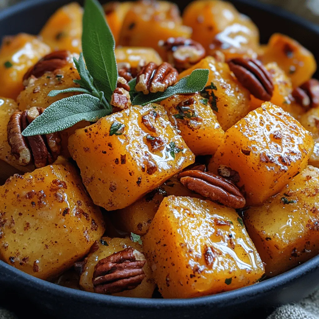 As the leaves turn and the air becomes crisp, the arrival of fall ushers in a bounty of seasonal produce, none more versatile and delicious than butternut squash. With its sweet, nutty flavor and creamy texture, this vibrant orange vegetable is a star on any autumn table. One of the most delightful and straightforward ways to enjoy butternut squash is by roasting it with honey, creating a dish that embodies the essence of the season. <strong>Honey Roasted Butternut Squash</strong> is not just a side dish; it is a celebration of the harmonious balance between sweet and savory, making it a perfect accompaniment for holiday feasts, family dinners, or even as a stand-alone treat.” /></p>
</p>
<h3>Suggested Variations for Flavor Customization</h3>
</p>
<p>When it comes to honey roasted butternut squash, the beauty lies not only in its simplicity but also in its versatility. You can easily customize this recipe to suit your taste preferences or to use up ingredients from your pantry. Here are some suggested variations to explore:</p>
</p>
<p>1. <strong>Spice It Up</strong>: While cinnamon and nutmeg are classic spices that pair beautifully with butternut squash, you can experiment with other warm spices like allspice, cardamom, or even cayenne pepper for a kick.</p>
</p>
<p>2. <strong>Herbal Notes</strong>: Fresh or dried herbs such as thyme, rosemary, or sage can add a lovely aromatic quality to the dish. Simply toss your squash with these herbs before roasting for an enhanced flavor profile.</p>
</p>
<p>3. <strong>Citrusy Twist</strong>: A splash of orange or lemon juice, added just before serving, can brighten the dish and add a refreshing contrast to the sweetness of the honey.</p>
</p>
<p>4. <strong>Sweetness Level</strong>: Feel free to adjust the amount of honey based on your preference for sweetness. For a more complex flavor, consider drizzling with maple syrup or agave nectar instead.</p>
</p>
<h3>Roasting Technique</h3>
</p>
<p>Roasting is the heart of this recipe, as it transforms the natural sugars in the butternut squash into a caramelized, golden delight. Understanding the roasting process can elevate your dish and ensure that your squash is perfectly cooked.</p>
</p>
<h4>Importance of Roasting</h4>
</p>
<p>The roasting process not only enhances the sweetness of the butternut squash but also intensifies its flavor and brings out a delightful tenderness while maintaining a slight firmness. The high heat caramelizes the sugars, resulting in a dish that is both savory and sweet, with an appetizing depth of flavor.</p>
</p>
<h4>Tips for Achieving the Perfect Roast</h4>
</p>
<p>To achieve that perfect roast, consider the following tips:</p>
</p>
<p>– <strong>Preheat the Oven</strong>: Always preheat your oven to ensure a consistent roasting temperature. For this recipe, a temperature of 400°F (200°C) is ideal for caramelization.</p>
</p>
<p>– <strong>Use the Right Baking Sheet</strong>: A rimmed baking sheet is best, as it allows for easy tossing and prevents any juices from spilling over.</p>
</p>
<h4>Optimal Spacing on the Baking Sheet</h4>
</p>
<p>To achieve even roasting, it is crucial to space the squash cubes appropriately on the baking sheet. Avoid overcrowding; if the squash pieces are too close together, they will steam instead of roast. Aim for a single layer with some space between each piece to allow for proper airflow.</p>
</p>
<h4>Turning the Squash: Why It Matters for Even Cooking</h4>
</p>
<p>Turning the squash halfway through the roasting time is essential for achieving that beautifully caramelized exterior. Use a spatula to gently flip the pieces, ensuring that all sides get equal exposure to the heat. This step not only enhances the flavor but also helps prevent any burning on one side.</p>
</p>
<h4>Timing and Visual Cues for Doneness</h4>
</p>
<p>Typically, the butternut squash will take about 25-30 minutes to roast. Keep an eye on it towards the end of the cooking time; you’re looking for a golden-brown color and a soft, tender texture. A fork should easily pierce through the flesh without much resistance, indicating that it is done.</p>
</p>
<h3>Adding Crunch with Nuts</h3>
</p>
<p>Incorporating nuts into your honey roasted butternut squash not only adds a delightful crunch but also enhances the dish’s nutritional value.</p>
</p>
<h4>Benefits of Incorporating Nuts</h4>
</p>
<p>Nuts provide healthy fats, protein, and a satisfying texture that balances the softness of the squash. They also introduce an additional layer of flavor, making the dish more complex and interesting.</p>
</p>
<h4>Nutritional Aspects and Flavor Contrast</h4>
</p>
<p>Adding nuts like pecans or walnuts enriches the dish with omega-3 fatty acids, fiber, and antioxidants. The nutty flavor contrasts beautifully with the sweetness of the honey and the earthiness of the squash, creating a harmonious blend.</p>
</p>
<h4>Different Options: Pecans vs. Walnuts</h4>
</p>
<p>Both pecans and walnuts are excellent choices, but they offer slightly different flavor profiles. Pecans are sweeter and have a buttery texture, while walnuts add a robust, earthy flavor. You can even combine both for a more varied taste experience.</p>
</p>
<h4>Timing for Adding Nuts to Avoid Burning</h4>
</p>
<p>To prevent the nuts from burning, add them to the roasting pan during the last 5-7 minutes of cooking. This allows them to toast lightly without losing their crunch or flavor. Toss them with the squash to ensure an even distribution.</p>
</p>
<h3>Serving Suggestions</h3>
</p>
<p>Presenting your honey roasted butternut squash can elevate its visual appeal and make it a showstopper on any table.</p>
</p>
<h4>Presentation Ideas: Creating an Appealing Dish</h4>
</p>
<p>For an attractive presentation, consider serving the roasted squash in a stylish bowl or on a platter. Drizzle a bit of extra honey over the top, sprinkle with fresh herbs, and scatter the toasted nuts for a colorful, vibrant dish.</p>
</p>
<h4>Pairing Options: Complementary Dishes for a Complete Meal</h4>
</p>
<p>Honey roasted butternut squash pairs wonderfully with a variety of dishes. Consider serving it alongside:</p>
</p>
<p>– <strong>Protein Options</strong>: Roasted chicken, grilled pork tenderloin, or pan-seared salmon can complement the sweetness of the squash.</p>
<p>– <strong>Grains and Legumes</strong>: Quinoa, farro, or a simple lentil salad can provide a hearty base that balances the dish’s flavors.</p>
<p>– <strong>Other Vegetables</strong>: A mixed greens salad or steamed green beans can add freshness and crunch.</p>
</p>
<h4>Variability in Serving: Serving Warm Versus Cold</h4>
</p>
<p>While honey roasted butternut squash is delightful when served warm, it also makes for a tasty cold salad. After roasting, allow it to cool to room temperature, toss it with a light vinaigrette, and serve it over a bed of greens for a refreshing side dish.</p>
</p>
<h3>The Taste Experience</h3>
</p>
<p>The flavor profile of honey roasted butternut squash is a delightful symphony of sweet, savory, and aromatic notes. The natural sweetness of the squash is beautifully complemented by the rich, floral honey, while the pinch of salt enhances the overall flavor.</p>
</p>
<h4>Personal Anecdotes or Experiences with the Dish</h4>
</p>
<p>Many home cooks have a special connection with honey roasted butternut squash. For me, it evokes memories of autumn gatherings with family, where the warm aroma fills the kitchen as we prepare for festive meals. Each bite brings a comforting nostalgia that makes it a staple on our holiday table.</p>
</p>
<h4>How the Dish Fits into Seasonal Menus or Celebrations</h4>
</p>
<p>This dish is particularly fitting for fall and winter celebrations, such as Thanksgiving or holiday feasts. Its vibrant color and rich flavors make it a standout side dish that can easily impress guests while also catering to various dietary preferences.</p>
</p>
<h3>Conclusion</h3>
</p>
<p>Honey roasted butternut squash is more than just a recipe; it’s a celebration of seasonal ingredients, a canvas for culinary creativity, and a delicious way to connect with loved ones. Its versatility allows you to customize flavors, pair it with a variety of dishes, and enjoy it warm or cold.</p>
</p>
<p>Encouraging you to try this recipe is an invitation to experience the joy of cooking with fresh, wholesome ingredients. Whether you’re preparing it as a side dish for a family dinner or as a centerpiece for a festive gathering, honey roasted butternut squash will undoubtedly delight your taste buds and warm your heart. So gather your ingredients, preheat that oven, and savor the sweet harmony of this delightful dish with those you cherish.</p>
</div>