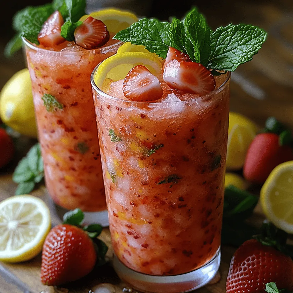 This drink is more than just a thirst-quencher; it's a celebration in a glass. The striking red hue of the strawberries, paired with the bright yellow of freshly squeezed lemon juice, creates a visually appealing drink that invites you to take that first refreshing sip.