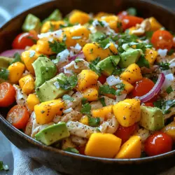 In the world of salads, few dishes can match the vibrant, refreshing appeal of a Fresh Mango Coconut Chicken Salad. This delightful dish combines tender chicken, sweet and juicy mangoes, and creamy coconut, creating a symphony of flavors and textures that transport your taste buds to a tropical paradise. As the weather warms up and summer approaches, this salad becomes a go-to recipe for backyard barbecues, picnics, or simply a light lunch on a sunny day.