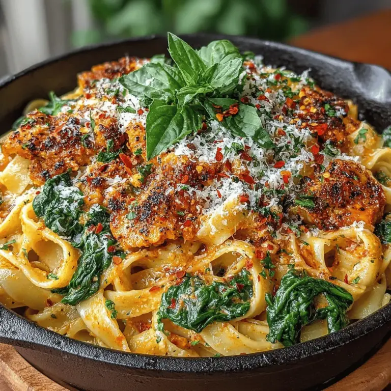 In the world of comfort food, few dishes can rival the allure and satisfaction of a well-prepared pasta. Among the myriad of pasta recipes available, Creamy Tomato Spinach Pasta stands out as a delightful fusion of flavors and textures. This dish artfully combines the rich, velvety texture of heavy cream with the bright, tangy notes of fresh tomatoes and the earthy sweetness of spinach. The result is a meal that is not only visually captivating but also hearty and indulgent—an ideal choice for both busy weeknight dinners and special gatherings with friends and family.