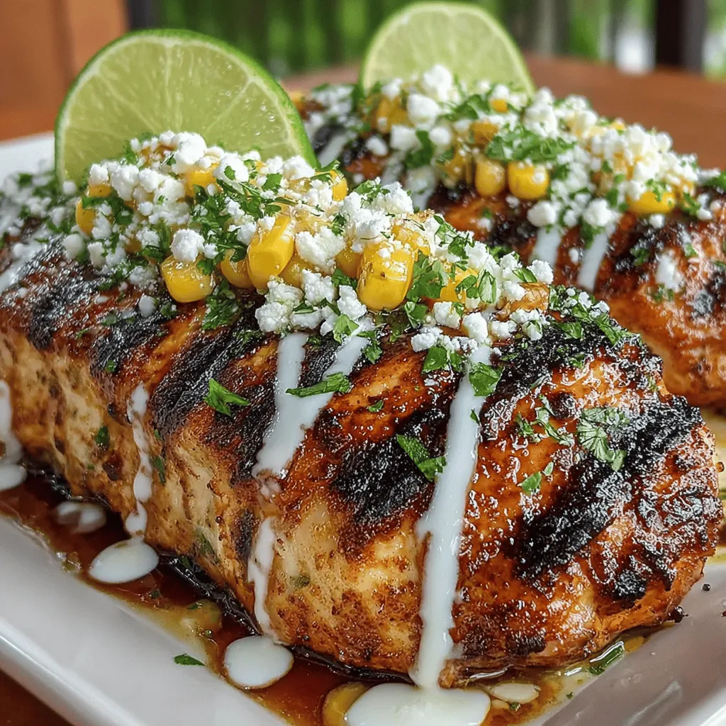 Grilled Chicken with Street Corn Sauce is a dish that beautifully marries the smoky flavors of perfectly grilled chicken with the vibrant, tangy richness of a classic street corn sauce. This dish has gained popularity for its ability to bring the essence of summer gatherings to any dining table, making it perfect for family dinners, backyard barbecues, or festive gatherings with friends. The combination of juicy chicken and the creamy, zesty sauce creates a culinary experience that delights the senses, making it a must-try for anyone looking to elevate their outdoor cooking game.