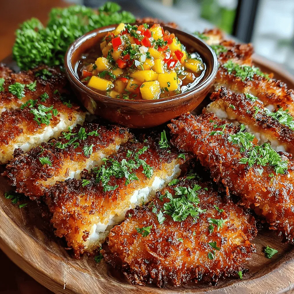 If you're on the lookout for a dish that beautifully marries tropical flavors with a satisfying crunch, look no further than Crispy Coconut Chicken with Chili Mango Dip. This recipe offers an exotic experience that tantalizes the taste buds, making it a perfect choice for a family dinner, party appetizer, or even a quick weeknight meal. The combination of succulent chicken coated in a crispy coconut crust, paired with a sweet and spicy chili mango dip, creates a flavor profile that is both refreshing and addictive.