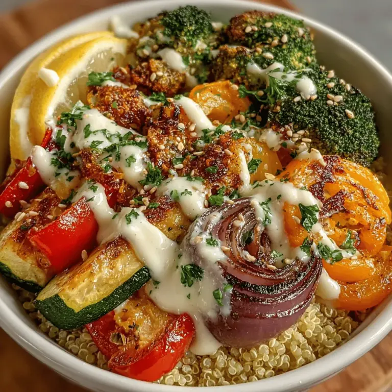 In the quest for nutritious and flavorful meals, the Colorful Roasted Veggie Quinoa Bowl with Zesty Lemon Tahini shines as a delicious and satisfying option. This hearty dish combines vibrant roasted vegetables, protein-packed quinoa, and a creamy lemon tahini dressing, making it not only a feast for the eyes but also a wholesome choice for any meal. Whether you're looking for a quick weeknight dinner or a meal prep option for the week ahead, this recipe is both versatile and easy to follow.