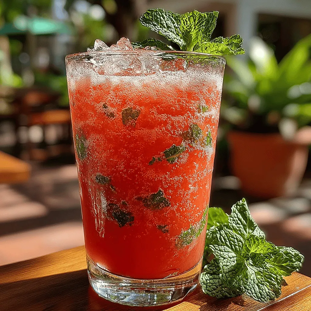 <strong>Watermelon: A Summer Staple</strong>” /></p>
</p>
<h2>Preparation of Ingredients</h2>
</p>
<p>To create the perfect Watermelon Mint Slush, the preparation of your ingredients is crucial. Begin by selecting a ripe, juicy watermelon, as the quality of the fruit greatly impacts the flavor of your slush. Aim for a watermelon that feels heavy for its size, has a uniform shape, and a creamy yellow spot on its underside, indicating ripeness.</p>
</p>
<h3>Cubing Watermelon</h3>
</p>
<p>Once you have your watermelon, it’s time to cube it. Start by cutting the watermelon in half, then into quarters. Using a sharp knife, carefully slice through the flesh to create cubes, ensuring you avoid the rind. Aim for 1-inch cubes for optimal blending. Smaller pieces will blend more easily and create a smoother texture, reducing the risk of having chunks in your slush. The more uniform your cubes, the more consistent the slush will be in texture.</p>
</p>
<h3>Importance of Chilling the Ingredients</h3>
</p>
<p>For an ultra-refreshing slush, chilling your ingredients is key. Before blending, place your cubed watermelon in the freezer for about 30 minutes. This will ensure that the slush is icy cold, a crucial factor for a refreshing drink on a hot day. Chilling the mint leaves, if you choose to use fresh ones, can also enhance the slush, making it even more invigorating. The cold ingredients not only improve the texture but also amplify the flavors, creating a delightful experience with every sip.</p>
</p>
<h2>Blending Techniques</h2>
</p>
<h3>Layering Ingredients in the Blender</h3>
</p>
<p>When it’s time to blend your ingredients, how you layer them in the blender can significantly influence the final texture of your slush. Start with the liquid ingredients, such as water or coconut water, at the bottom. This allows for easier blending and prevents the blades from getting stuck. Next, add the chilled watermelon cubes and then the fresh mint leaves. Reserve a few mint leaves for garnishing later.</p>
</p>
<h3>Achieving the Perfect Slushy Consistency</h3>
</p>
<p>To achieve the ideal slushy consistency, blend the ingredients on high until you see a smooth mixture. However, be cautious not to over-blend, as this can lead to a soupy texture. Pulse the blender in short bursts to control the blending process. If your slush is too thick, add a bit more liquid. Conversely, if it’s too thin, blend in a few more frozen watermelon cubes. The goal is to reach a thick but pourable consistency that can easily be scooped with a spoon.</p>
</p>
<h2>Taste Testing and Adjustments</h2>
</p>
<h3>Taste and Adjust Flavors Effectively</h3>
</p>
<p>Once blended, it’s time for a taste test! This step is crucial as it allows you to adjust the flavors to your preference. If you find the slush needs a bit more sweetness, consider adding a touch of honey or agave syrup. For a more intense mint flavor, blend in a few more mint leaves. Remember, you should always start with a little and add more as needed to avoid overpowering the drink.</p>
</p>
<h3>Recommendations for Thickness and Sweetness</h3>
</p>
<p>To achieve your desired thickness, balance is key. If your slush is too thick, adding more liquid will help. If it’s too thin, blending in extra frozen watermelon or ice cubes can improve the texture. When adjusting sweetness, consider the natural sweetness of the watermelon; often, it may not require much added sugar at all. The freshness of the mint can also balance sweetness, providing a refreshing counterpoint.</p>
</p>
<h2>Serving Suggestions</h2>
</p>
<h3>Presentation Ideas</h3>
</p>
<p>Presentation is everything when serving your Watermelon Mint Slush. Choose tall, clear glasses to showcase the vibrant pink color of the slush. For an added aesthetic touch, you can rim the glasses with sugar or salt for a fun twist. Garnish each glass with a sprig of fresh mint and a slice of watermelon on the rim. This not only enhances the visual appeal but also signals the refreshing flavors awaiting the drinker.</p>
</p>
<h3>Pairing Suggestions</h3>
</p>
<p>This slush pairs wonderfully with a variety of snacks. Consider serving it alongside light bites like cucumber sandwiches, shrimp cocktails, or fresh fruit skewers. For a more indulgent option, chips and guacamole or a cheese platter can balance out the freshness of the slush. If you’re hosting a gathering, offering a selection of beverages, including this slush, ensures that guests have plenty of refreshing options to choose from.</p>
</p>
<h2>Occasions to Enjoy Watermelon Mint Slush</h2>
</p>
<p>The Watermelon Mint Slush is the perfect drink for summer gatherings. It shines at barbecues, picnics, and pool parties, where it can act as a cooling treat for guests of all ages. For a fun twist, you can turn it into a festive drink for adult events by adding a splash of rum or vodka, creating a delightful cocktail that enhances social gatherings.</p>
</p>
<p>This slush can also be a hit at brunches or birthday parties, where its vibrant color and refreshing taste can elevate the atmosphere. It’s versatile enough to be enjoyed as a midday refreshment or a fun party drink.</p>
</p>
<h2>Nutritional Information</h2>
</p>
<p>When it comes to enjoying a Watermelon Mint Slush, knowing its nutritional benefits can enhance your appreciation. A typical serving (approximately 1 cup) of this slush contains about 70 calories, primarily from the natural sugars in watermelon. It is low in fat and a good source of vitamins A and C, which are essential for skin health and immune support.</p>
</p>
<p>Additionally, watermelon is hydrating, with a water content of over 90%, making this slush an excellent choice for staying cool and refreshed during hot days. The mint adds a burst of flavor without adding calories, contributing a refreshing taste that is both enjoyable and healthy.</p>
</p>
<p>Incorporating this slush into a balanced diet is simple. It can be enjoyed as a refreshing snack or dessert without the guilt. The natural ingredients make it a better choice than many store-bought sugary drinks.</p>
</p>
<h2>Conclusion</h2>
</p>
<p>Creating and enjoying a Watermelon Mint Slush is a delightful way to celebrate the flavors of summer. The process of selecting fresh ingredients, preparing them thoughtfully, and blending them to perfection results in a drink that is both refreshing and satisfying. Using natural ingredients not only enhances the flavor but also ensures that you’re treating your body well.</p>
</p>
<p>The vibrant color and refreshing taste make this slush the perfect companion for warm weather activities, adding a splash of joy to any occasion. Whether you’re sipping it poolside, serving it at a gathering, or enjoying it as a special treat on a hot day, the Watermelon Mint Slush will surely elevate your summer experiences and provide a refreshing escape from the heat.</p>
</p>
<p>So gather your ingredients, follow the steps, and enjoy the delightful experience of making a Watermelon Mint Slush that’s not only good for you but also a refreshing treat for all. Cheers to summer and the joys of natural, fresh ingredients!</p>
</div>