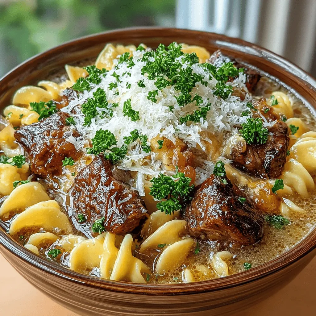 Cooking with a slow cooker is a rewarding experience that allows flavors to meld and develop beautifully over time. For this Hearty Slow Cooker French Onion Beef & Noodles, you can expect the cooking process to take approximately 8 hours on low or 4 hours on high.