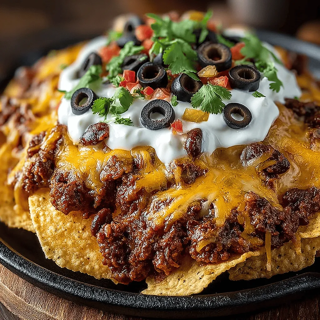 <strong>Introduction</strong>” /></p>
</p>
<h2>Baking: Ensuring Perfect Cheese Melt and Crunch</h2>
</p>
<p>To achieve the perfect nachos, the baking process is crucial. Start by preheating your oven to 375°F (190°C). Arrange your assembled nachos on a baking sheet lined with parchment paper to prevent sticking and ensure easy cleanup. Spread the tortilla chips evenly across the sheet, making sure they overlap as little as possible. This allows for even cooking and reduces the chances of soggy chips.</p>
</p>
<p>Once your nachos are laid out, generously sprinkle the cheese mixture over the top, ensuring every chip is covered. For optimal meltiness, consider using a combination of cheeses—sharp cheddar for flavor, Monterey Jack for creaminess, and a sprinkle of pepper jack for an extra kick.</p>
</p>
<p>Bake in the preheated oven for about 15-20 minutes, or until the cheese is bubbly and golden brown. Keep an eye on your nachos during the last few minutes of baking, as you want to avoid burning the edges. The perfect nachos will have a crunchy base with gooey melted cheese that pulls apart beautifully when served.</p>
</p>
<h2>Garnishing: Tips for an Appealing Presentation</h2>
</p>
<p>Presentation can elevate your nachos from ordinary to extraordinary. After removing your nachos from the oven, allow them to cool for a few minutes. This helps the cheese set slightly, making them easier to serve.</p>
</p>
<p>For garnishing, consider adding a colorful array of toppings. Fresh cilantro, diced avocados, and sliced jalapeños add not only flavor but also vibrant colors that make the dish visually appealing. A drizzle of sour cream or Mexican crema can provide a creamy contrast to the spicy nachos.</p>
</p>
<p>Additionally, a sprinkle of finely chopped green onions or a handful of sliced olives can enhance both the flavor and the aesthetics. Serve your nachos on a large platter, and consider placing different toppings in small bowls around the platter for guests to add their preferences. This interactive element makes nachos not just a dish, but an experience.</p>
</p>
<h2>Flavor Explosion: Why This Recipe Stands Out</h2>
</p>
<p>The Inferno Delight Spicy Chili Nachos are not just another snack; they are a culmination of bold flavors and interesting textures. The crunchiness of the tortilla chips provides a perfect base for the richness of melted cheese, while the spicy chili offers a savory depth that elevates the dish.</p>
</p>
<p>The heat from the chili can be adjusted to suit personal preferences. For those who enjoy a milder flavor, using less chili powder or opting for a less spicy variety of peppers can provide a satisfying experience without overwhelming the palate. Conversely, for spice enthusiasts, incorporating fresh diced habaneros or a splash of hot sauce can turn up the heat, making each bite a delightful challenge.</p>
</p>
<p>Culturally, nachos have evolved from a simple snack in Mexico to a globally recognized dish, often served at parties and gatherings. Their versatility allows them to adapt to various cuisines and preferences, making them a staple in both casual and upscale dining.</p>
</p>
<h2>Nutritional Information</h2>
</p>
<p>While nachos are often associated with indulgence, there are ways to balance flavor and nutrition. A typical serving of these nachos contains approximately 350-400 calories, depending on portion size and toppings. The breakdown includes carbohydrates from the tortilla chips, protein from the cheese and chili, and fats largely from the cheese and any additional toppings.</p>
</p>
<p>For those looking to make healthier choices, consider using ground turkey or chicken instead of beef for the chili. Low-fat cheese options can also significantly reduce the calorie count while still providing that creamy texture we all love. Using whole-grain tortilla chips can add fiber, making the dish more satisfying.</p>
</p>
<p>When hosting gatherings, it’s important to strike a balance between indulgence and health. Offering a variety of toppings, including fresh vegetables and lean proteins, allows guests to customize their nachos, ensuring everyone can enjoy this delicious dish without feeling guilty.</p>
</p>
<h2>Variations and Customizations</h2>
</p>
<p>The beauty of nachos lies in their versatility. There are countless ways to tailor this recipe to suit dietary preferences and flavor profiles. For a vegan version, substitute cheese with dairy-free alternatives, and use plant-based ground meat or legumes for protein.</p>
</p>
<p>When it comes to toppings, the options are endless. Consider adding roasted corn, black beans, or diced bell peppers for added flavor and texture. Different cheeses can also be experimented with—try gouda for a smoky flavor or feta for a tangy twist.</p>
</p>
<p>International twists on nachos can take your dish to new heights. For a Mediterranean flair, top your nachos with hummus, olives, and feta cheese. For a spicy Asian twist, drizzle with sriracha and top with pickled vegetables. The possibilities are limited only by your imagination!</p>
</p>
<h2>Serving Suggestions</h2>
</p>
<p>When it comes to serving nachos, presentation and pairing are key. For parties or family gatherings, serve the nachos in a large, shallow dish that allows guests to dig in easily. Accompany the nachos with small bowls of salsa, guacamole, and sour cream for a fun, interactive experience.</p>
</p>
<p>To complement the spice of the nachos, consider pairing them with refreshing beverages. Light beers, margaritas, or even a fruity iced tea can help balance the heat while enhancing the overall dining experience.</p>
</p>
<p>If you find yourself with leftovers (if that’s ever a possibility!), consider transforming them into a new dish. Nacho toppings can be repurposed into a Mexican-style omelet, or you can layer them with additional ingredients to create a delicious nacho casserole.</p>
</p>
<h2>Conclusion</h2>
</p>
<p>The Inferno Delight Spicy Chili Nachos are more than just a snack; they are a celebration of flavor, texture, and culinary creativity. This crowd-pleasing dish is sure to be a hit at any gathering, making it a must-try recipe for anyone who enjoys good food shared with friends and family.</p>
</p>
<p>The joy of cooking lies in the ability to experiment and make dishes your own. Whether you choose to dial up the heat or add unique toppings, these nachos are a canvas for your culinary imagination. Gather your friends, prepare a batch of these nachos, and enjoy the delightful experience of sharing delicious food together.</p>
</div>