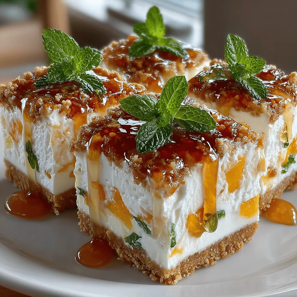 Once your crust is prepared and cooled, it’s time to build the layers of deliciousness that will make your Peachy Paradise Frozen Yogurt Pie Bars unforgettable. Start by taking your prepared Greek yogurt filling and gently spooning it over the crust, spreading it evenly to ensure every bite is creamy and delightful.