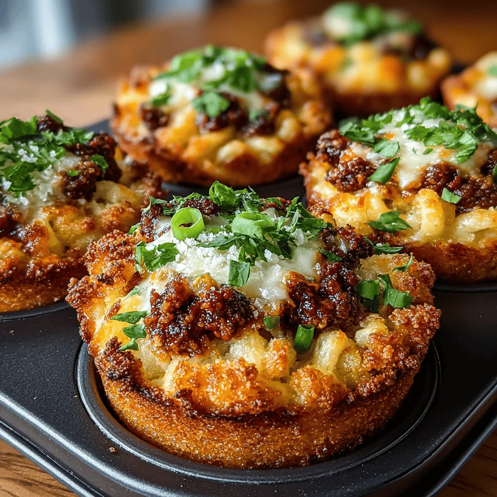 To elevate the flavor and texture of your Cheesy Chili Mac Muffin Tins, consider adding toppings that enhance both appearance and taste. Two popular options are breadcrumbs and extra cheese.