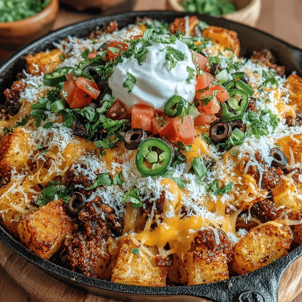 The aroma of baked potatoes, melted cheese, and zesty toppings fills the air as you prepare to indulge in a dish that perfectly combines comfort food with a fun twist. The Crispy Parmesan Potato Nacho Skillet is a delightful creation that transforms the classic nacho experience into a hearty and satisfying meal. Imagine gathering around a warm skillet with friends and family, sharing the joy of crispy, golden potatoes piled high with gooey cheese and vibrant toppings. This recipe is not just a snack; it’s a celebration of flavors and textures that everyone will love.