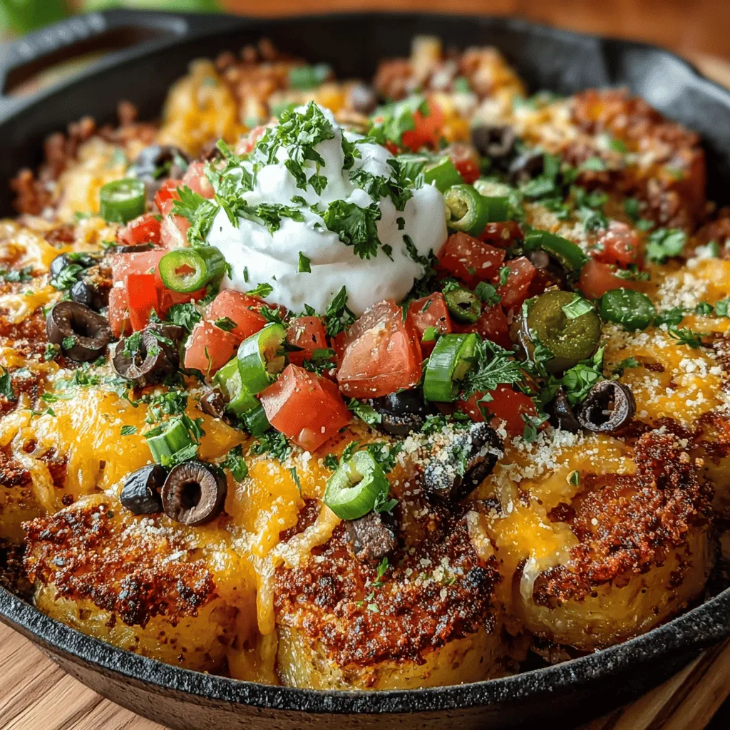The aroma of baked potatoes, melted cheese, and zesty toppings fills the air as you prepare to indulge in a dish that perfectly combines comfort food with a fun twist. The Crispy Parmesan Potato Nacho Skillet is a delightful creation that transforms the classic nacho experience into a hearty and satisfying meal. Imagine gathering around a warm skillet with friends and family, sharing the joy of crispy, golden potatoes piled high with gooey cheese and vibrant toppings. This recipe is not just a snack; it’s a celebration of flavors and textures that everyone will love.