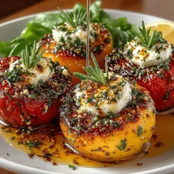 Herb-Infused Roasted Peaches is a culinary creation that beautifully marries the sweet, juicy essence of ripe peaches with the aromatic, savory notes of fresh herbs. This dish is not only a feast for the palate but also a feast for the eyes, making it an ideal choice for a range of occasions—whether you are looking for a unique appetizer to impress your guests or a light, elegant dessert to enjoy after dinner. The versatility of this recipe allows it to shine at summer gatherings, picnics, or even as a comforting treat on a quiet night at home.