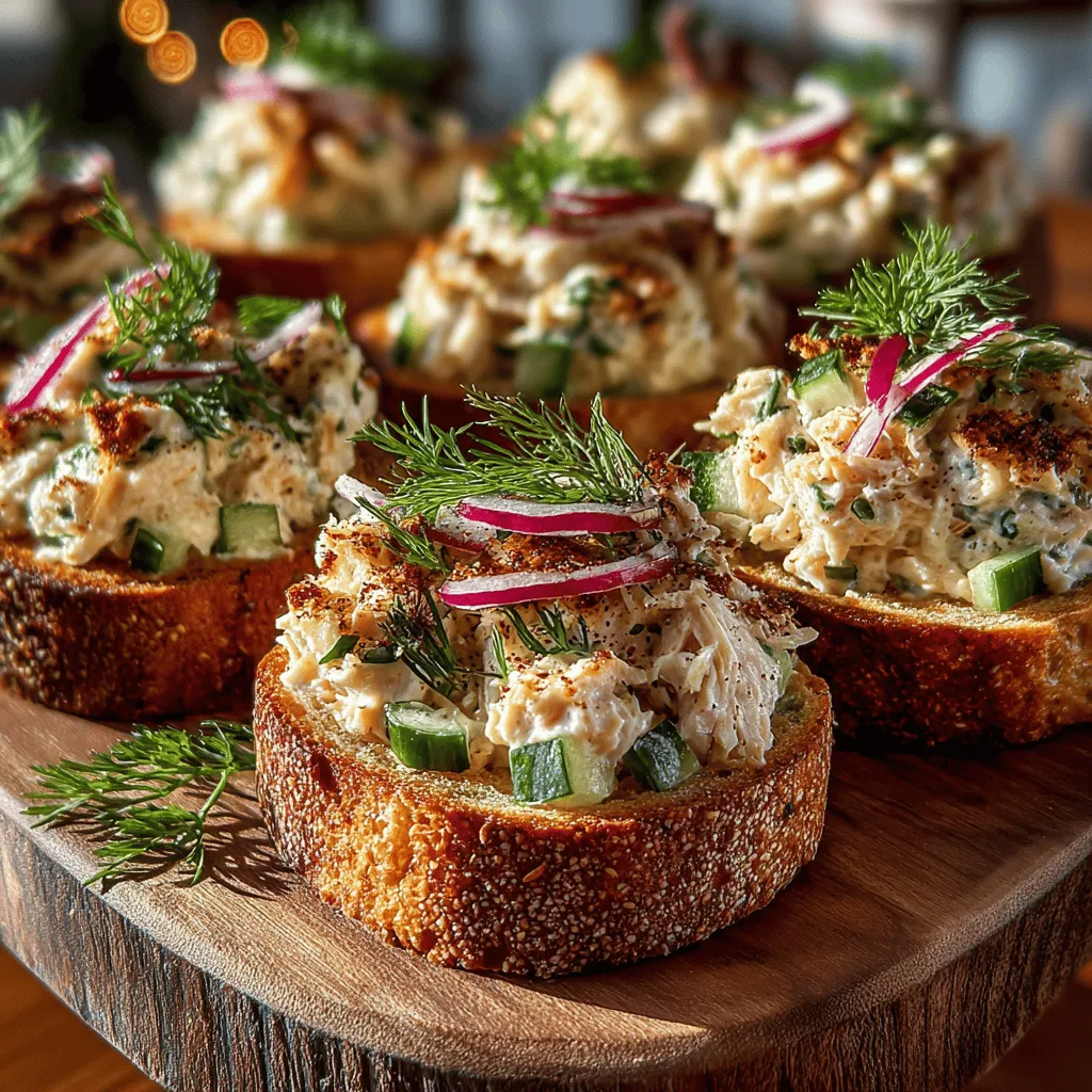 Tuna salad is a classic dish loved by many for its versatility and flavor. Whether served as a sandwich filling, a topping for crackers, or enjoyed straight from the bowl, it has secured its place in kitchens around the world. Its rich protein content and satisfying taste make it a go-to option for a quick meal or snack. Yet, if you're looking to elevate this beloved dish into something a bit more special, the concept of Mini Tuna Salad Toast Circles is sure to delight. These bite-sized appetizers not only offer a creative twist on a traditional favorite but also make for a charming addition to any gathering or casual lunch.