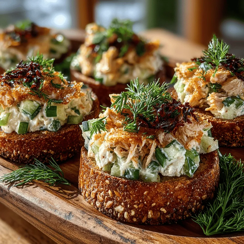 Tuna salad is a classic dish loved by many for its versatility and flavor. Whether served as a sandwich filling, a topping for crackers, or enjoyed straight from the bowl, it has secured its place in kitchens around the world. Its rich protein content and satisfying taste make it a go-to option for a quick meal or snack. Yet, if you're looking to elevate this beloved dish into something a bit more special, the concept of Mini Tuna Salad Toast Circles is sure to delight. These bite-sized appetizers not only offer a creative twist on a traditional favorite but also make for a charming addition to any gathering or casual lunch.