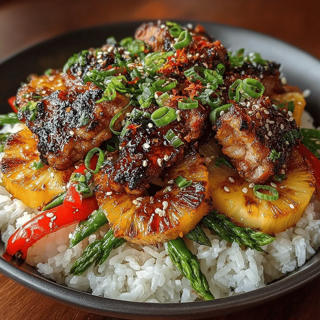 Grilled Pineapple Chicken Teriyaki Bowls are a vibrant and flavorful dish that perfectly marries the savory essence of teriyaki with the tropical sweetness of grilled pineapple. This delightful recipe is not only visually appealing but also offers a well-balanced meal packed with protein, vitamins, and essential nutrients. The combination of tender chicken marinated in a rich teriyaki sauce, complemented by the caramelized edges of pineapple, creates a dish that is both satisfying and healthy. Whether you are looking to impress guests at a summer barbecue or simply seeking an exciting addition to your weeknight dinner rotation, these teriyaki bowls are sure to please.