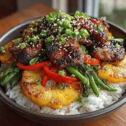 Grilled Pineapple Chicken Teriyaki Bowls are a vibrant and flavorful dish that perfectly marries the savory essence of teriyaki with the tropical sweetness of grilled pineapple. This delightful recipe is not only visually appealing but also offers a well-balanced meal packed with protein, vitamins, and essential nutrients. The combination of tender chicken marinated in a rich teriyaki sauce, complemented by the caramelized edges of pineapple, creates a dish that is both satisfying and healthy. Whether you are looking to impress guests at a summer barbecue or simply seeking an exciting addition to your weeknight dinner rotation, these teriyaki bowls are sure to please.