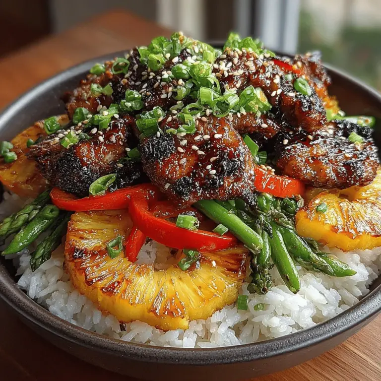 Grilled Pineapple Chicken Teriyaki Bowls are a vibrant and flavorful dish that perfectly marries the savory essence of teriyaki with the tropical sweetness of grilled pineapple. This delightful recipe is not only visually appealing but also offers a well-balanced meal packed with protein, vitamins, and essential nutrients. The combination of tender chicken marinated in a rich teriyaki sauce, complemented by the caramelized edges of pineapple, creates a dish that is both satisfying and healthy. Whether you are looking to impress guests at a summer barbecue or simply seeking an exciting addition to your weeknight dinner rotation, these teriyaki bowls are sure to please.