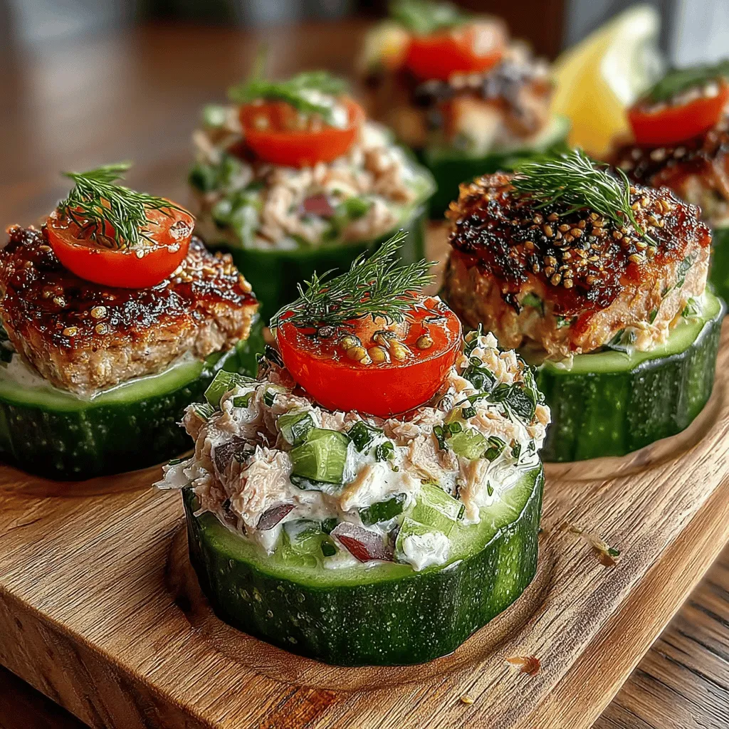 In recent years, there has been a significant shift towards healthier snacking options. As more individuals become conscious of their dietary choices, the demand for nutritious yet satisfying snacks has soared. This trend is not just a fleeting phase; it reflects a growing awareness of the importance of balanced nutrition in our daily lives. Among the myriad of snack possibilities, <strong>Mini Tuna Cucumber Slider Boats</strong> emerge as a standout option, offering a delightful combination of flavors and textures that cater to various dietary preferences.” /></p>
</p>
<h2>Step-by-Step Guide to Assembling the Slider Boats</h2>
</p>
<p>Creating the Mini Tuna Cucumber Slider Boats is not only a fun activity but also a straightforward process. Follow these steps to ensure that your slider boats are perfectly assembled and visually appealing.</p>
</p>
<h3>1. Prepare the Cucumber Boats</h3>
<p>Begin by washing the cucumbers thoroughly under cool running water. Pat them dry with a clean towel. Using a sharp knife, slice the cucumbers in half lengthwise. With a spoon, carefully scoop out the seeds and a bit of the flesh to create a hollow cavity. This step is crucial as it allows for more filling and prevents the slider from becoming soggy. Aim for about a quarter-inch thickness on the cucumber walls to maintain their structural integrity.</p>
</p>
<h3>2. Spoon the Tuna Mixture</h3>
<p>Once your cucumber boats are ready, it’s time to fill them with the tuna mixture. Use a regular tablespoon or a small cookie scoop for easy handling. Start by taking a spoonful of the prepared tuna salad and gently press it into the hollowed-out cucumber. Fill each boat generously but avoid overstuffing to prevent any spillage. A good rule of thumb is to fill until the mixture is just slightly above the edges of the cucumber.</p>
</p>
<h3>3. Portion Sizes</h3>
<p>Each cucumber half serves as a perfect individual slider, so plan your portion sizes accordingly. Depending on the size of the cucumbers, aim for about a tablespoon to a tablespoon and a half of the tuna mixture per boat. This ensures that every bite is packed with flavor while still being manageable to eat in one or two bites.</p>
</p>
<h2>Chilling and Serving Suggestions</h2>
</p>
<h3>Importance of Chilling the Slider Boats</h3>
<p>After assembling your Mini Tuna Cucumber Slider Boats, chilling them in the refrigerator is essential. This not only enhances the flavor but also improves the texture of the dish. Chilling allows the ingredients to meld together, creating a more cohesive taste experience. Additionally, the coolness of the cucumber and the tuna salad makes for a refreshing bite, especially on warm days.</p>
</p>
<h3>Ideal Serving Occasions</h3>
<p>These slider boats are incredibly versatile. They shine as appetizers at parties, appetizer platters for gatherings, or even as a light lunch option. They are perfect for summer picnics, game day snacks, or casual family meals. Their bite-sized nature means they are easy to serve and even easier to enjoy, making them a crowd-pleaser.</p>
</p>
<h2>Nutritional Analysis</h2>
</p>
<h3>Breakdown of Nutritional Content</h3>
<p>Understanding the nutritional content of your Mini Tuna Cucumber Slider Boats can help you appreciate how healthy they are. Here’s a quick breakdown per serving (one cucumber half filled with tuna salad):</p>
</p>
<p>– <strong>Calories</strong>: Approximately 90-100 calories</p>
<p>– <strong>Protein</strong>: 10-12 grams, depending on the proportion of tuna used</p>
<p>– <strong>Carbohydrates</strong>: About 4 grams</p>
<p>– <strong>Fat</strong>: 4-5 grams, mainly from the mayonnaise or yogurt in the tuna mixture</p>
</p>
<h3>Macronutrient Distribution</h3>
<p>The macronutrient distribution makes these slider boats a perfect choice for those looking to enjoy a meal that is both satisfying and nutritious. The high protein content from the tuna promotes satiety, while the low carbohydrate content makes them suitable for low-carb diets.</p>
</p>
<h3>Health Benefits of Ingredients</h3>
<p>Each ingredient in this recipe contributes its own health benefits. Cucumbers are low in calories and high in water content, making them excellent for hydration. Tuna is a fantastic source of lean protein and omega-3 fatty acids, which are known to support heart health. Additionally, if you choose Greek yogurt instead of mayonnaise, you increase the protein content while reducing calories and fat.</p>
</p>
<h2>Culinary Variations</h2>
</p>
<h3>Customizing the Mini Tuna Cucumber Slider Boats</h3>
<p>One of the best things about this recipe is its versatility. Here are some suggestions for customizing your Mini Tuna Cucumber Slider Boats:</p>
</p>
<h4>Alternative Proteins</h4>
<p>If you’re not a fan of tuna, consider substituting it with other proteins. Shredded chicken or turkey works well and can be mixed with the same dressing. For a vegetarian or plant-based option, mashed chickpeas or even canned jackfruit can be used. Both alternatives provide a similar texture while offering unique flavors.</p>
</p>
<h4>Flavor Variations</h4>
<p>To create a unique twist on the classic recipe, experiment with different spices and condiments. Introducing spices like dill, garlic powder, or smoked paprika can elevate the flavor profile. Additionally, try switching out the mustard for different varieties, such as Dijon, spicy brown, or even a sweet honey mustard. This will add an extra layer of taste that can make each batch distinctly different.</p>
</p>
<h4>Vegetarian Adaptations</h4>
<p>For those following a vegetarian diet, consider filling the cucumber boats with a mixture of roasted vegetables, quinoa, and a drizzle of tahini dressing. This not only provides a delicious flavor but also keeps the dish light and refreshing.</p>
</p>
<h2>Conclusion</h2>
</p>
<p>In summary, the Mini Tuna Cucumber Slider Boats are a delightful, healthy snack that marries convenience with nutrition. They are incredibly easy to prepare, making them a great choice for busy individuals or families looking for quick meal options. With their refreshing crunch and rich flavors, these slider boats are sure to please both kids and adults alike.</p>
</p>
<p>We encourage you to experiment with this recipe and make it your own. Try different fillings, spices, and toppings to discover your perfect version. The joy of cooking lies in the ability to tailor dishes to your taste, and this recipe offers endless possibilities. Enjoy preparing simple, nutritious meals that not only satisfy your hunger but also bring pleasure to your palate.</p>
</div>