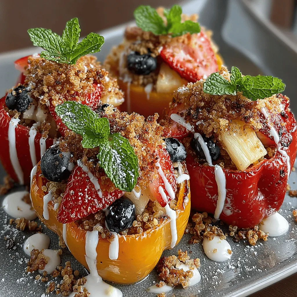 Stuffed bell peppers are a culinary classic, cherished for their versatility and ability to adapt to a myriad of flavors and ingredients. This delightful dish can easily transition from savory to sweet, making it a fantastic option for breakfast, lunch, or dinner. In this recipe, we take a creative spin on the traditional stuffed pepper by incorporating a medley of sweet fruits, wholesome grains, and a touch of creamy goodness. The result is a vibrant and nutritious dish that balances flavors and textures, appealing to both the health-conscious eater and those looking for something a bit different.