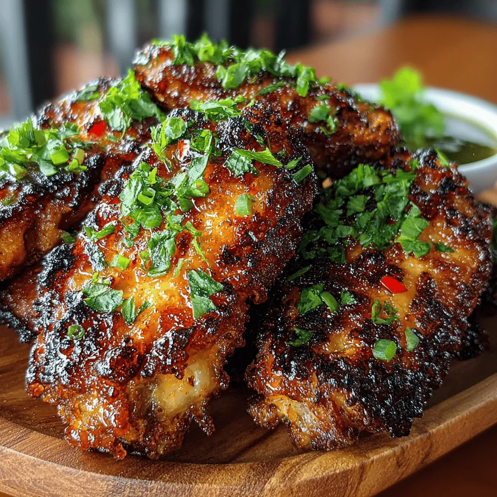To achieve perfectly crispy and golden chicken wings, preheat your oven to <strong>425°F (220°C)</strong>. This high temperature is crucial for rendering the fat from the skin, allowing it to crisp up beautifully.” /></p>
</p>
<p>Continuing from where we left off, let’s dive into the details of baking your chicken wings to perfection, glazing them for that irresistible shine, and exploring serving suggestions that will elevate your dining experience.</p>
</p>
<h2>Baking Time and Temperature: Ensuring Crispy, Golden Results</h2>
</p>
<p>To achieve perfectly crispy and golden chicken wings, preheat your oven to <strong>425°F (220°C)</strong>. This high temperature is crucial for rendering the fat from the skin, allowing it to crisp up beautifully.</p>
</p>
<h3>Baking Process</h3>
<p>1. <strong>Baking Time</strong>: Place your marinated wings on a lined baking sheet in a single layer. Bake them for <strong>40-45 minutes</strong>, flipping them halfway through to ensure even cooking. This step is vital as it allows all sides to brown and crisp up, resulting in that delightful crunch we all love.</p>
</p>
<p>2. <strong>Turning the Wings</strong>: Turning the wings not only promotes even cooking but also helps in achieving that golden exterior. When you flip them, you allow the hot air to circulate evenly around each wing, preventing any sogginess. This technique also aids in reducing cook time and ensures that the flavors from the marinade penetrate throughout the meat.</p>
</p>
<h2>Glazing and Finishing Touches</h2>
</p>
<p>Once your wings are beautifully baked, it’s time to apply the glaze and bring out the flavors with some finishing touches.</p>
</p>
<h3>The Process of Glazing the Wings Post-Baking</h3>
</p>
<p>1. <strong>Glazing</strong>: After removing the wings from the oven, place them in a large mixing bowl. Pour your prepared spicy maple glaze over the wings and toss them gently to coat thoroughly. The glaze should cling to the wings, creating a tantalizing sticky layer that enhances their flavor.</p>
</p>
<p>2. <strong>Importance of Broiling for Caramelization</strong>: To achieve that caramelized finish, broil the glazed wings for about <strong>2-3 minutes</strong>. This step is essential for creating a beautiful, slightly charred exterior that amplifies the sweet and spicy notes of the maple glaze.</p>
</p>
<p>3. <strong>Monitoring the Broiling Process</strong>: Be vigilant during the broiling process. Broilers can work quickly, so keep a close eye on the wings to prevent burning. As soon as they start bubbling and developing a deep golden color, remove them from the oven.</p>
</p>
<h3>Suggestions for Garnishing</h3>
</p>
<p>To elevate your wings visually and flavor-wise, consider garnishing them with <strong>fresh herbs</strong>. Chopped cilantro or green onions add a pop of color and freshness that contrasts beautifully with the rich glaze. The brightness of the herbs enhances the overall flavor profile and adds a gourmet touch to your dish.</p>
</p>
<h2>Serving Suggestions</h2>
</p>
<p>Spicy Maple Glazed Chicken Wings are versatile and can be served in various ways to suit different occasions.</p>
</p>
<h3>Creative Ideas for Sides and Dipping Sauces</h3>
</p>
<p>Pair these wings with a range of sides such as:</p>
</p>
<p>– <strong>Celery and Carrot Sticks</strong>: Fresh and crunchy, they provide a refreshing contrast to the spicy wings.</p>
<p>– <strong>Blue Cheese or Ranch Dressing</strong>: These classic dipping sauces help to cool down the heat and add a creamy element to your meal.</p>
<p>– <strong>Macaroni and Cheese</strong>: A comforting side that complements the savory flavors of the wings.</p>
<p>– <strong>Coleslaw</strong>: A tangy, crunchy slaw balances the sweetness of the glaze and provides a refreshing crunch.</p>
</p>
<h3>Social Aspect of Serving Chicken Wings</h3>
</p>
<p>Chicken wings are synonymous with gatherings and celebrations—perfect for game nights, parties, or family dinners. Their shareable nature encourages interaction and camaraderie, making them a hit at any event.</p>
</p>
<h3>Customizing for Various Occasions</h3>
</p>
<p>Whether it’s a casual weeknight dinner or a festive gathering, Spicy Maple Glazed Chicken Wings can be tailored to fit the atmosphere. Consider serving them on a platter with an array of dipping sauces for a fun, interactive dining experience.</p>
</p>
<h2>Nutritional Information</h2>
</p>
<p>Understanding the nutritional content of your favorite dishes can help you enjoy them guilt-free.</p>
</p>
<h3>Basic Nutritional Breakdown</h3>
</p>
<p>Per serving (approximately 4 wings), the nutritional values are as follows:</p>
</p>
<p>– <strong>Calories</strong>: 350</p>
<p>– <strong>Protein</strong>: 25g</p>
<p>– <strong>Fat</strong>: 22g</p>
<p>– <strong>Carbohydrates</strong>: 15g</p>
<p>– <strong>Fiber</strong>: 0g</p>
<p>– <strong>Sugars</strong>: 8g</p>
</p>
<h3>Balancing Indulgence with Healthier Eating Habits</h3>
</p>
<p>While chicken wings can be indulgent, balancing your meal with healthier sides like salads or roasted vegetables can help maintain nutritional balance. It’s all about moderation and enjoying great flavors without overindulgence.</p>
</p>
<h2>Tips for Customization</h2>
</p>
<p>This recipe is a fantastic base for experimentation. Here are some ways to customize your Spicy Maple Glazed Chicken Wings:</p>
</p>
<h3>Variations on the Basic Recipe</h3>
</p>
<p>– <strong>Different Sauces</strong>: Try using different marinades or sauces, such as teriyaki, barbecue, or a spicy sriracha glaze for a different flavor profile.</p>
<p>– <strong>Additional Spices</strong>: Experiment with spices like smoked paprika, garlic powder, or even a touch of cayenne pepper for an extra kick.</p>
</p>
<h3>Cooking Methods: Grilling vs. Baking</h3>
</p>
<p>If you prefer a smoky flavor, consider grilling the wings instead of baking. Grilling adds a charred taste that complements the sweetness of the maple glaze. Just ensure to adjust the cooking time, as wings may cook faster on the grill.</p>
</p>
<h3>Adjusting for Larger Gatherings</h3>
</p>
<p>If you’re hosting a larger gathering, simply double the recipe and use multiple baking sheets. This ensures that all wings are cooked evenly without overcrowding the trays.</p>
</p>
<h2>Conclusion</h2>
</p>
<p>Spicy Maple Glazed Chicken Wings are a delightful fusion of sweet and spicy flavors that make for an irresistible dish. Their crispy texture, combined with the sticky glaze, creates a mouthwatering experience that is sure to impress your family and friends.</p>
</p>
<p>We encourage you to try making these wings at home; not only will you enjoy the cooking process, but you’ll also create lasting memories sharing delicious meals with your loved ones. Cooking is a joyous activity that brings people together, and there’s nothing quite like the aroma of freshly baked wings to set the stage for a wonderful gathering. So, gather your ingredients, fire up your oven, and get ready to savor the incredible flavors of Spicy Maple Glazed Chicken Wings!</p>
</div>