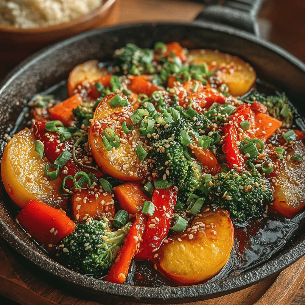 Stir-frying is a culinary technique that has stood the test of time, renowned for its ability to not only preserve the vibrant colors and crisp textures of fresh ingredients but also to lock in essential nutrients. This method of cooking, which originated in China, has evolved worldwide, becoming a staple in many kitchens due to its quick preparation and delightful flavor profiles. The Peachy Green Delight Stir Fry takes this beloved cooking style to new heights by introducing a unique combination of sweet, juicy peaches and an array of fresh, crisp vegetables. This dish is perfect for casual weeknight dinners, yet sophisticated enough to impress health-conscious guests at your next gathering.