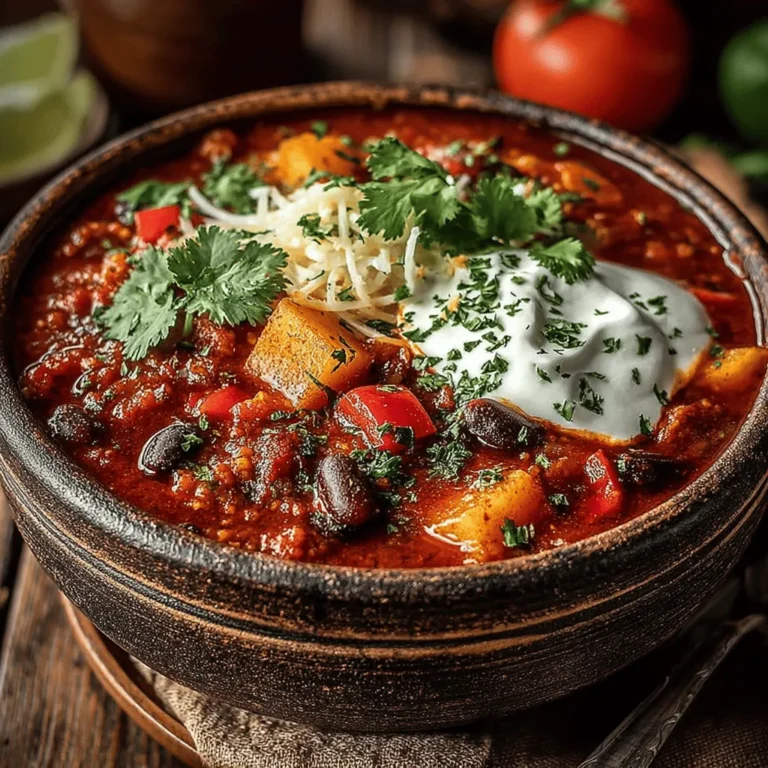 At the heart of this chili are pumpkin puree and fresh apples, which together create a deliciously unique flavor profile. Pumpkin puree serves as the base, lending a creamy consistency that enriches the dish. Not only is pumpkin a delightful ingredient, but it is also packed with nutrients, including beta-carotene, which the body converts to vitamin A, essential for eye health and immune function. Additionally, pumpkin is rich in dietary fiber, aiding in digestion and contributing to a feeling of fullness.