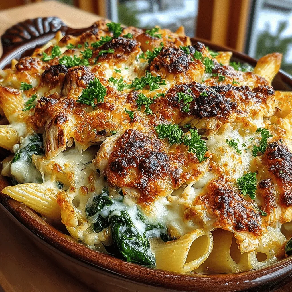 In the realm of comforting dishes, few can rival the satisfaction of a creamy chicken and spinach pasta bake. This delectable recipe combines tender pieces of chicken with nutrient-rich spinach, all enveloped in a rich, velvety sauce. The dish features al dente penne pasta, which provides a perfect foundation for the creamy mixture, and is crowned with a golden, cheesy crust that draws everyone to the table. Whether you're planning a family dinner or preparing meals for the week ahead, this creamy chicken and spinach pasta bake is not only easy to make but also brimming with flavor and nutrition.