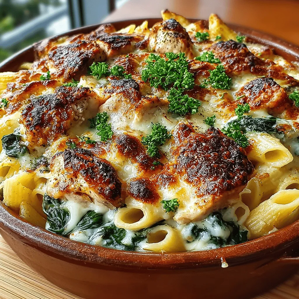 In the realm of comforting dishes, few can rival the satisfaction of a creamy chicken and spinach pasta bake. This delectable recipe combines tender pieces of chicken with nutrient-rich spinach, all enveloped in a rich, velvety sauce. The dish features al dente penne pasta, which provides a perfect foundation for the creamy mixture, and is crowned with a golden, cheesy crust that draws everyone to the table. Whether you're planning a family dinner or preparing meals for the week ahead, this creamy chicken and spinach pasta bake is not only easy to make but also brimming with flavor and nutrition.