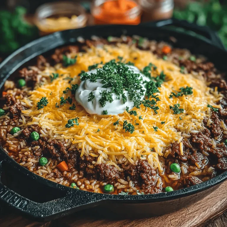 In the realm of quick and satisfying meals, Cheesy Beef and Rice Delight shines as a go-to option for busy weeknights. This one-pan dish combines flavorful ground beef, aromatic spices, and gooey cheddar cheese, all wrapped around fluffy rice and colorful vegetables. With a prep time of just 10 minutes and a total cooking time of 40 minutes, this recipe is perfect for families seeking a hearty dinner without the hassle of multiple pots and pans.
